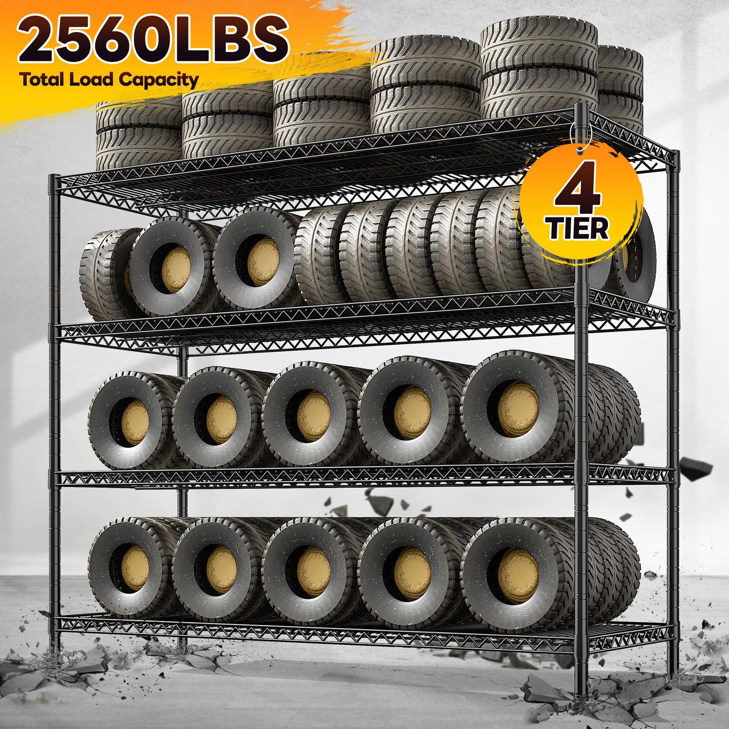REIBII 55.5" W Storage Shelves 2560LBS Metal Shelving 4 Tier Wire Shelving Unit Garage Shelving Heavy Duty Metal Shelves for Storage Rack Commercial Adjustable Pantry Shelf, 55.5" W X 18''D X 55.5" H