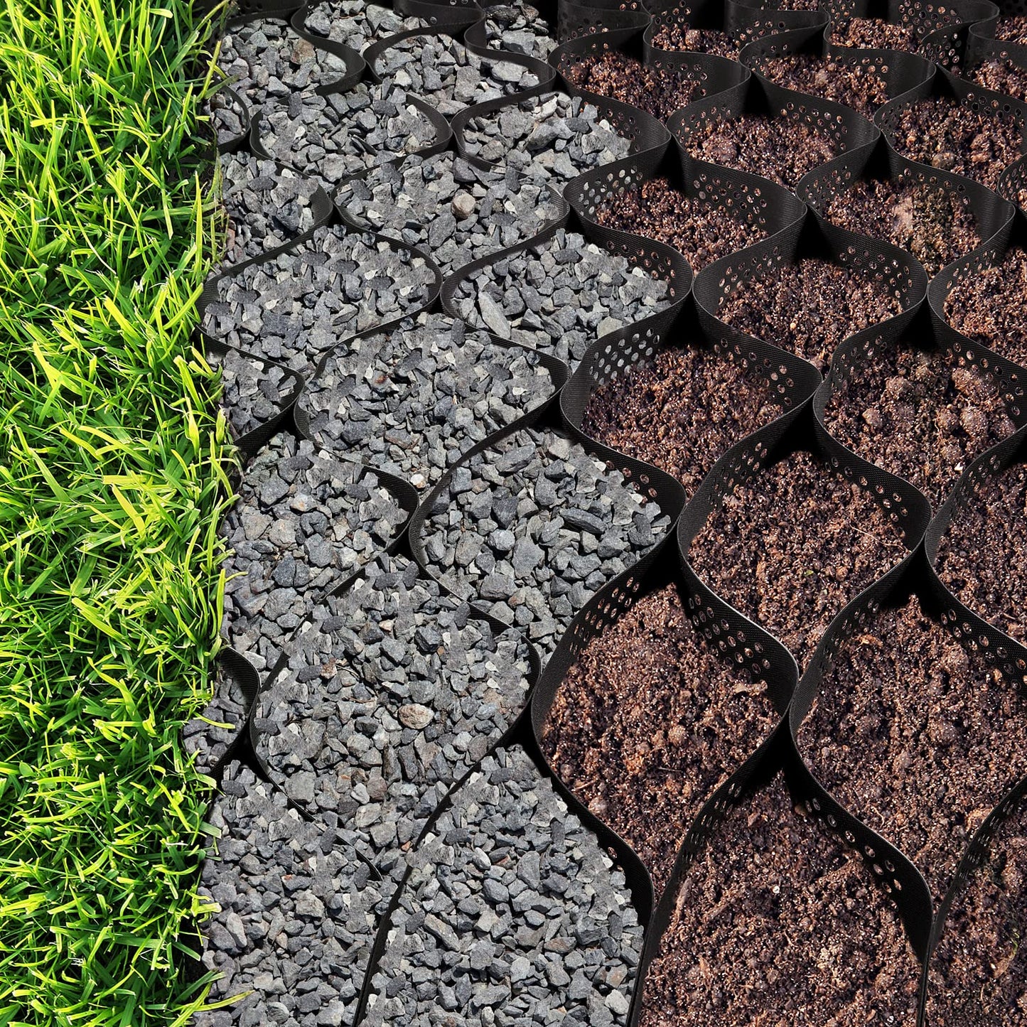 Happybuy Geo Grid Ground Grid 9x17 ft, Geo Cell Grid 4 Inch Thick, Gravel Grid HDPE Material, Ground Stabilization Grid 1885 LBS Per Sq, Tensile Strength Gravel Ground Grid for Slope Driveways, Garden