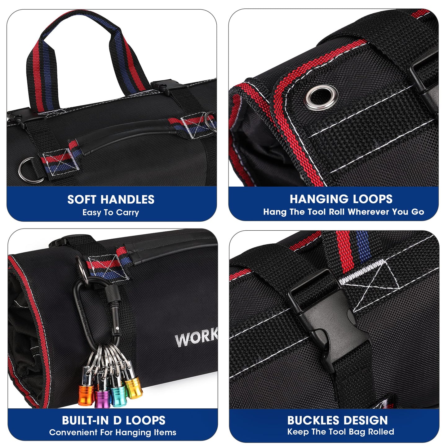 WORKPRO Roll Up Tool Bag, Tool Roll Up Bag with Detachable Tool Pouches, Heavy Duty Tool Bag Organizer with 6 Pockets, Tool Organizer for Mechanic, Electrician, Plumber and Carpenter