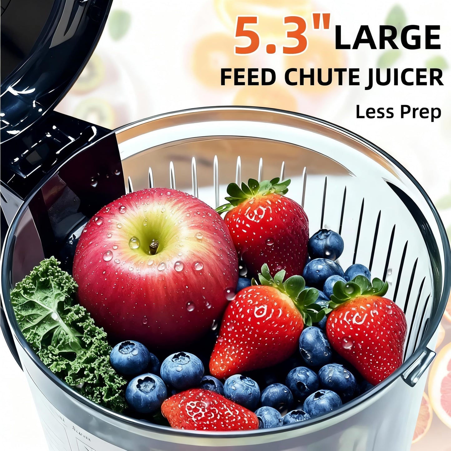 celiberry Cold Press Juicer Machines, 5.3” Large Feed Chute Slow Masticating Juicer for Whole Fruits & Vegetables, Easy Clean, 300W Quiet Juice Extractor, 99% High Juice Yield, Black
