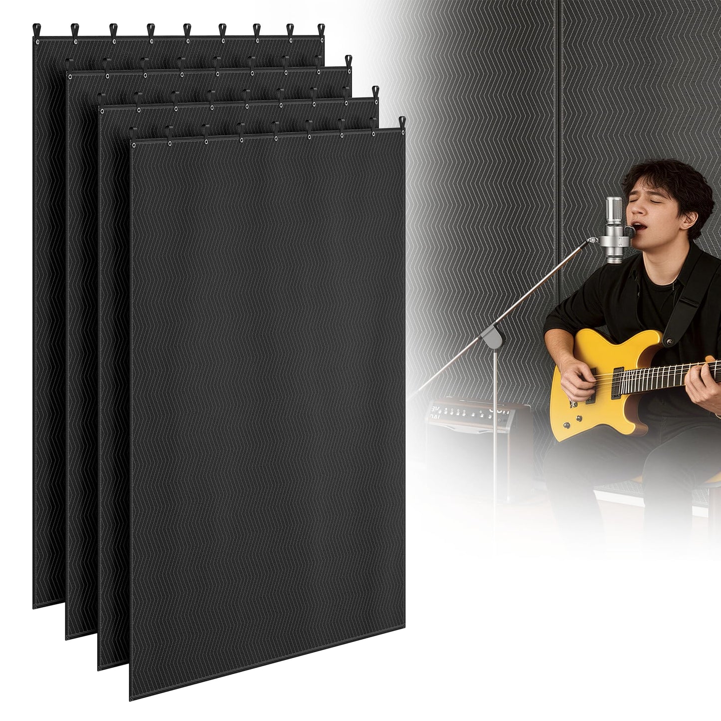 petour Soundproof Blanket for Door 4PCS, 96" x 80" Heavy Duty Acoustic Sound Dampening Blanket with Metal Grommets, Noise Reduction & Light Blocking for Studio, Room, Basement (96" x 80")