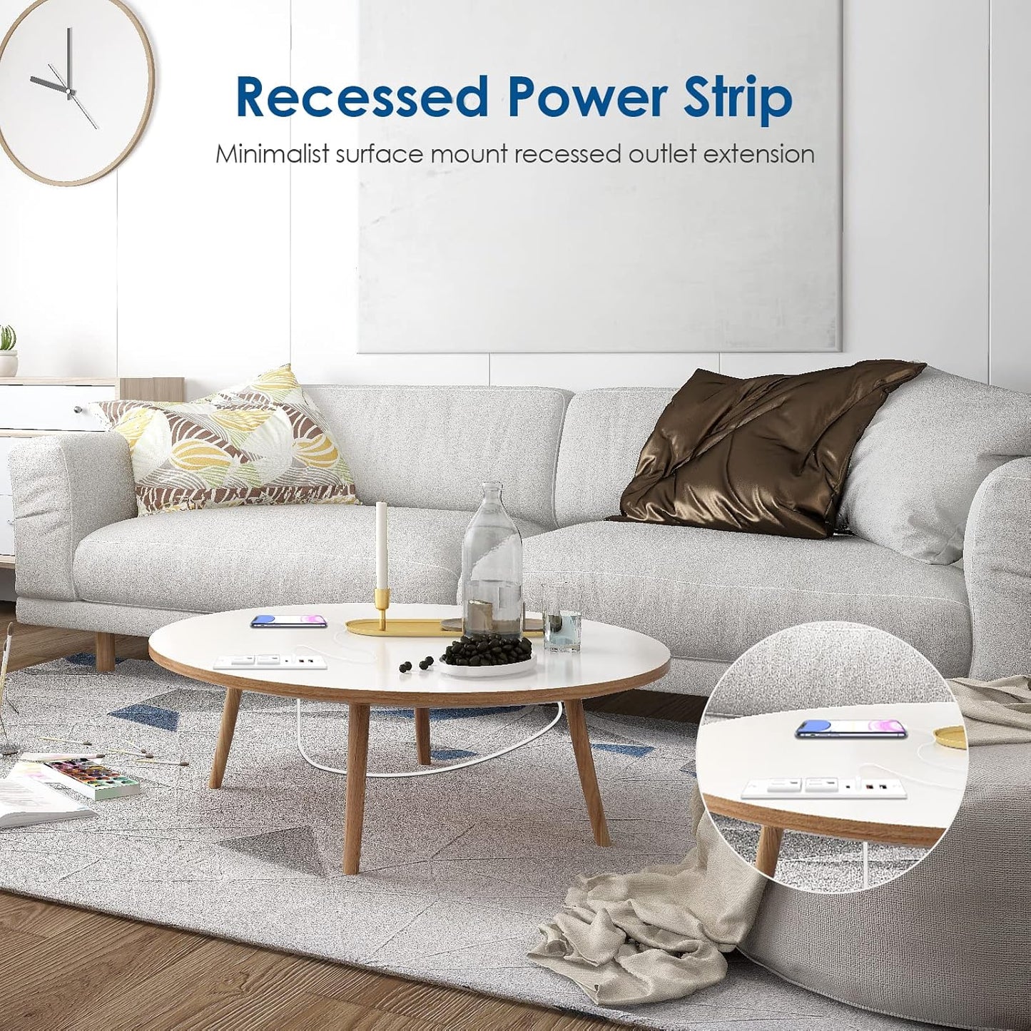 Jgstkcity 30W Strip,2 4 Table,6ft Recessed Power Strip with USB C,Ultra Thin Flat Plug Power Outlets USB