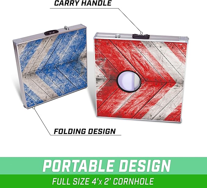 GoSports 4 x 2 ft Aluminum Cornhole Game Sets – Choose LED Lights or Standard - Set Includes 2 Foldable Regulation Size Boards, 8 Bean Bags, & Rules