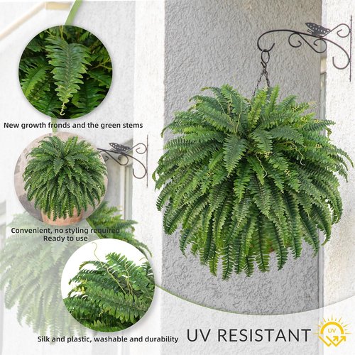 Forest Prince 50" Artificial Boston Ferns - Large Faux Bush Plants with 96 Fronds for Outdoor Decor