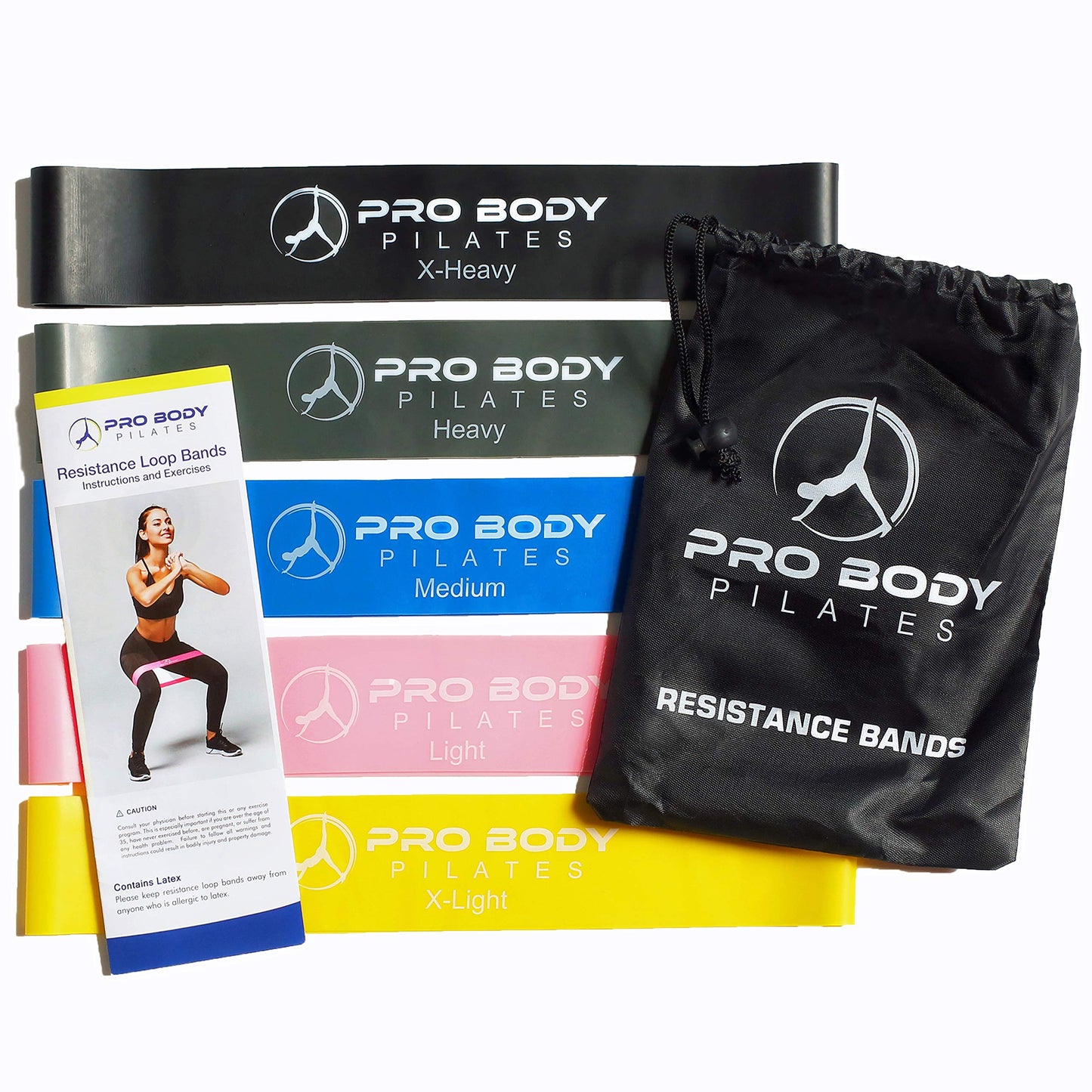 ProBody Pilates Loop Resistance Bands for Working Out, Set of 5 Exercise Bands Resistance, Workout Bands Resistance for Exercise, Small Physical Therapy Bands, 12" x 2"