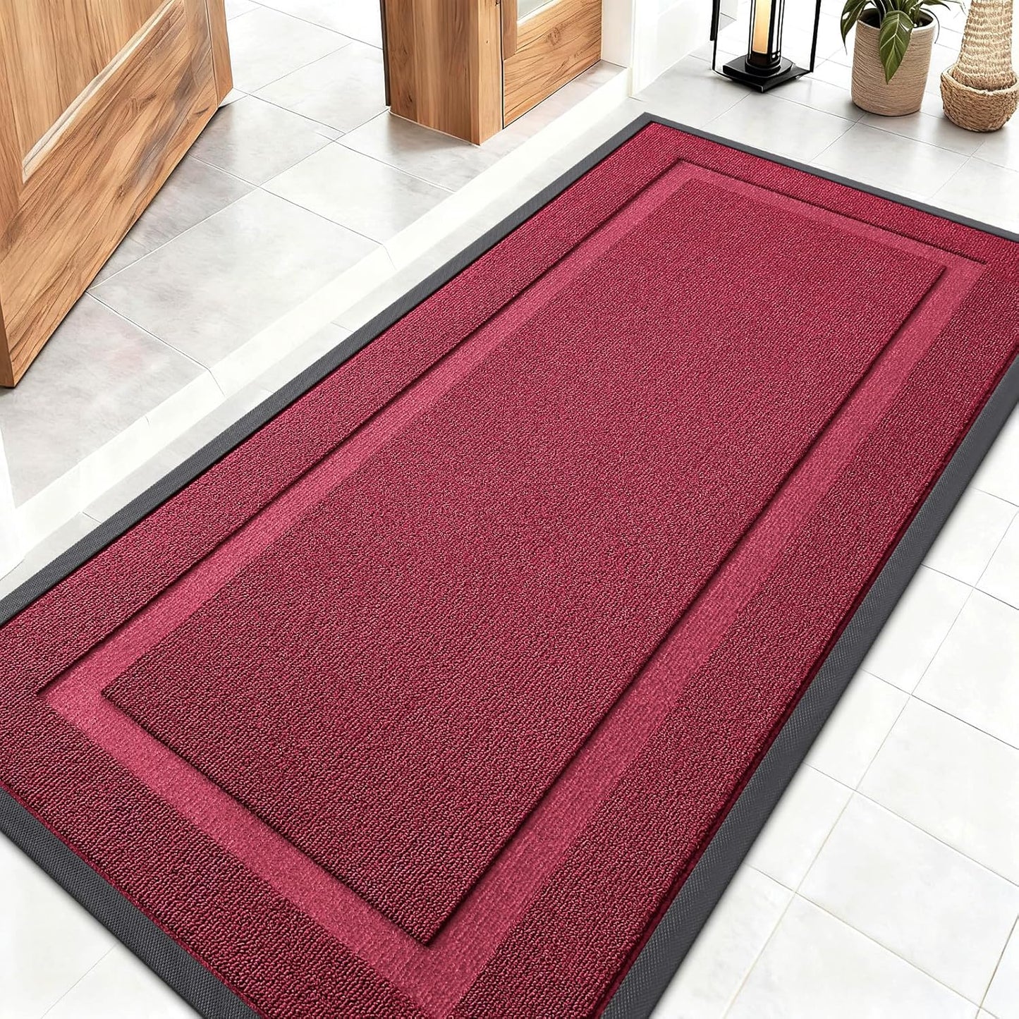 OLANLY Waterproof Front Door Mat - All-Season Indoor/Outdoor Doormat, Easy Clean, 47x23, Burgundy
