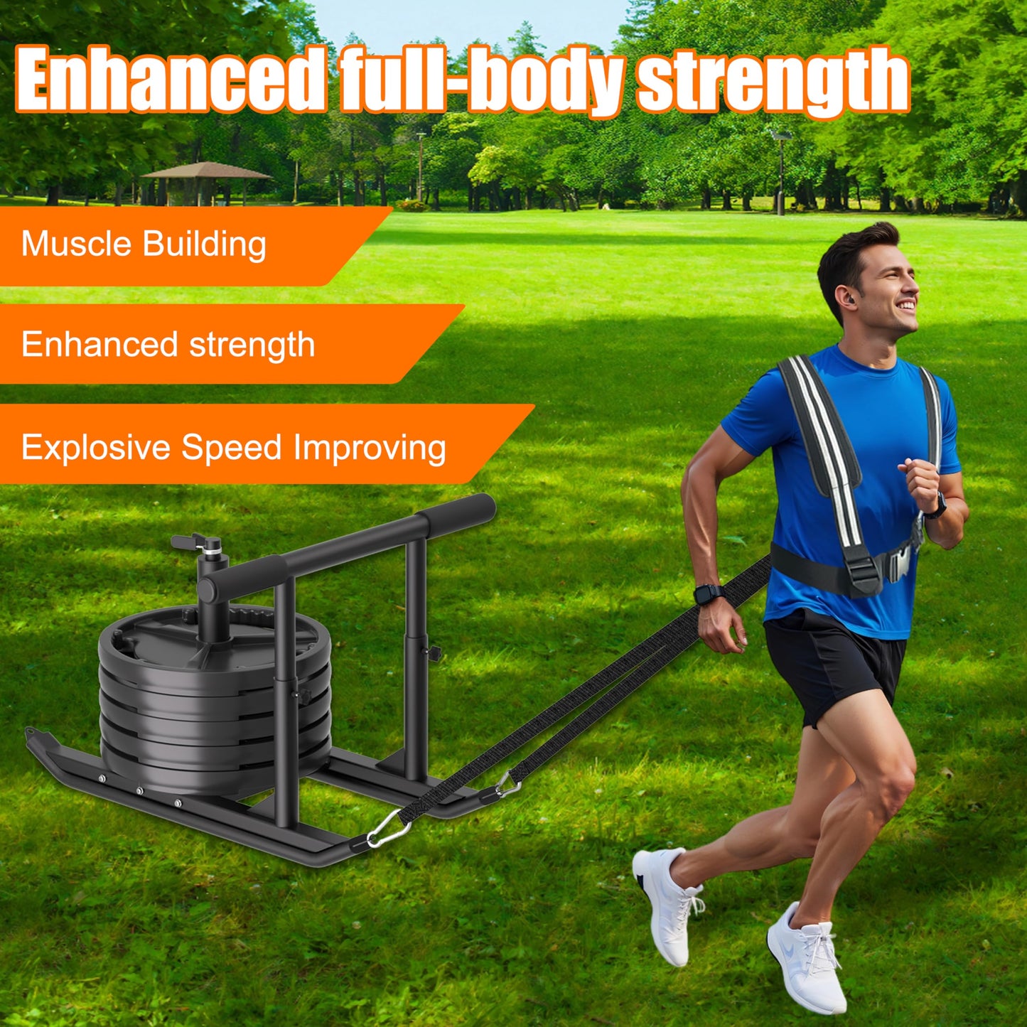 Weight Sled for Training - Heavy Duty Football Sled for Lineman, Adjustable Height Handle Push Pull Sled, Speed & Strength Training, Sled for Working Out, Ideal for Indoor & Outdoor Fitness