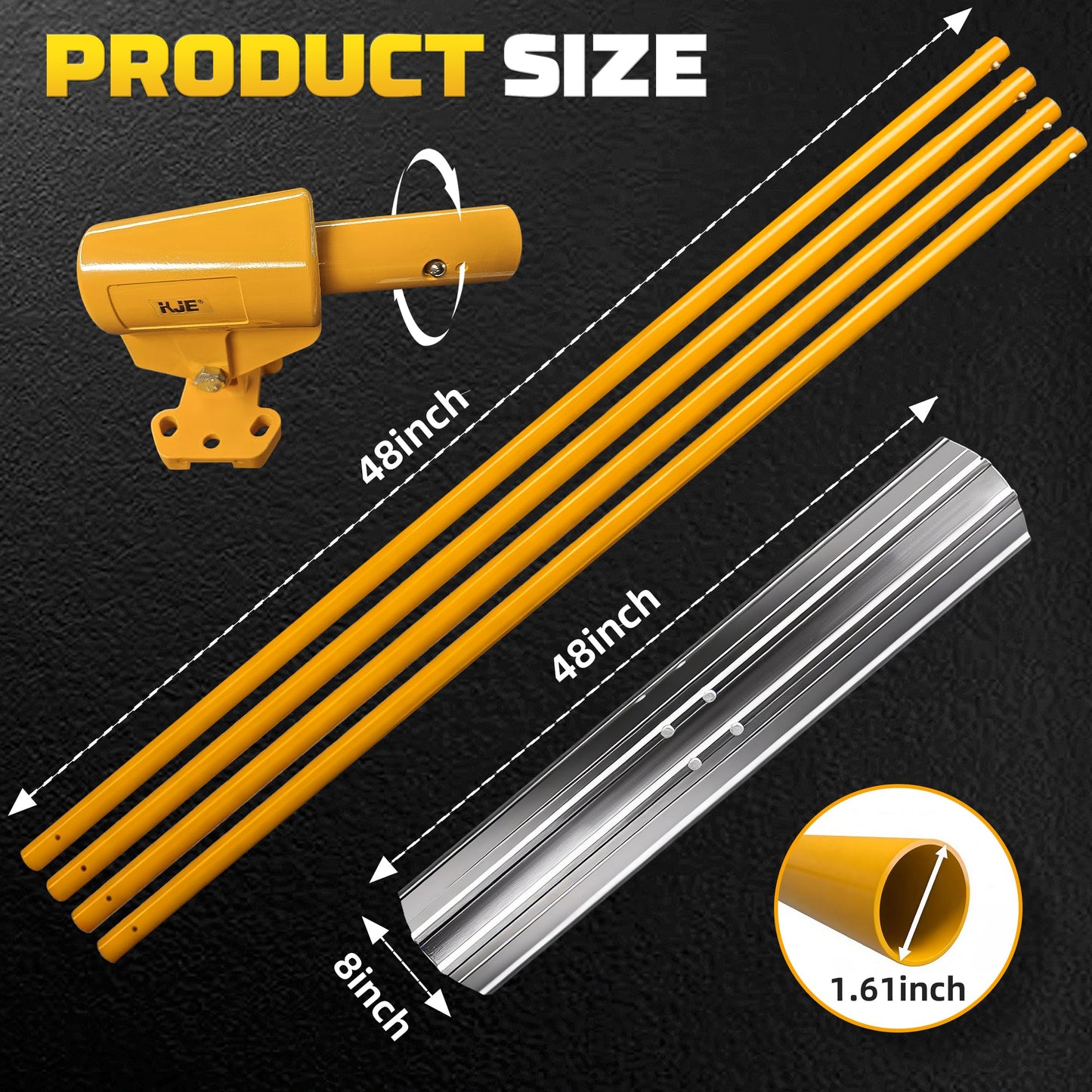 KJE Aluminum Magnesium Alloy Bull Float Concrete Tools 48 x 8 inch, Round End, Board Kit trowel Tool Cement Tools Float Bracket Concrete Tools with 48 inch Handles x 4,Screeding tool kit