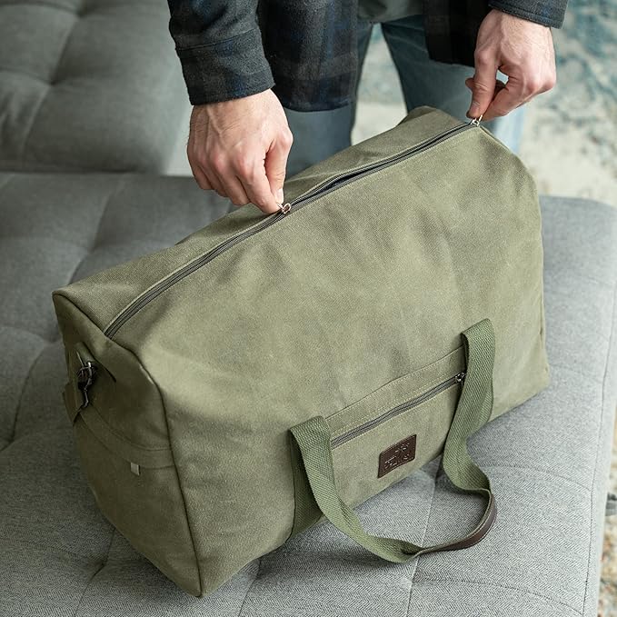 Canvas Duffle Bag ??Multipurpose Bag for Travel, Gym, Weekender, Carry On & More ??Durable, Spacious, Unisex Overnight Bag for Men & Women ??Perfect for Sports, and Everyday Use (Green)