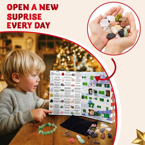 JOYIN Christmas Advent Calendar - 24 Days of Gemstones Countdown | Fun Gifts for Kids & Classroom Prizes