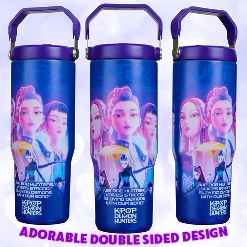KPop Demon Hunters 30oz Insulated Stainless Steel Tumbler - Stylish Travel Mug with Straw & Handle for Teens