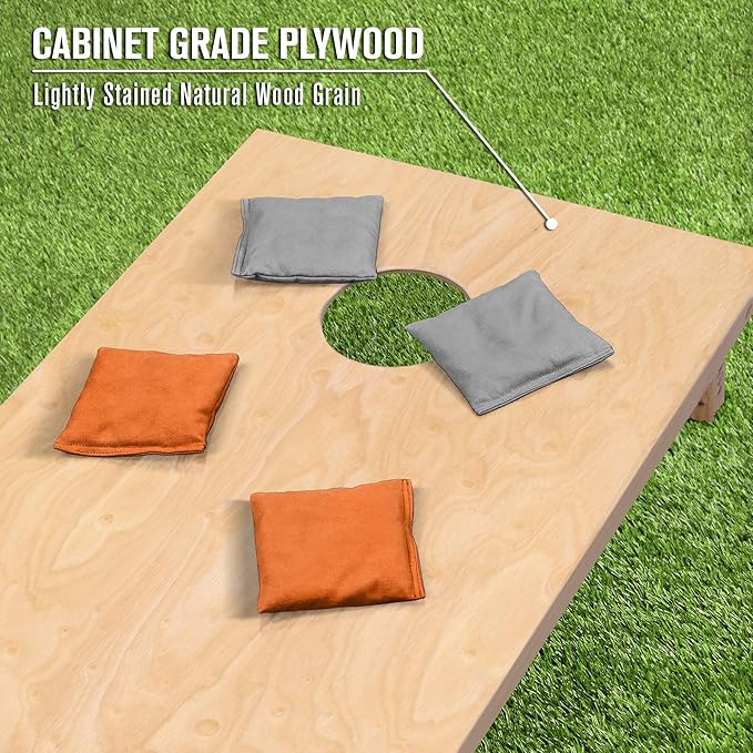 GoSports Regulation Size Wooden Cornhole Set with Natural Wood Finish - Includes Carrying Case