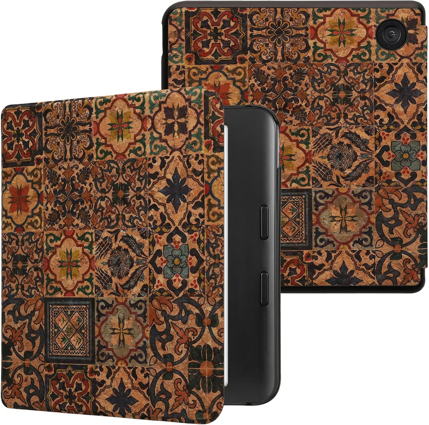 kwmobile Cork Case Compatible with Kobo Libra Colour - Book Style Protective e-Reader Flip Cover Folio Case - Pattern
