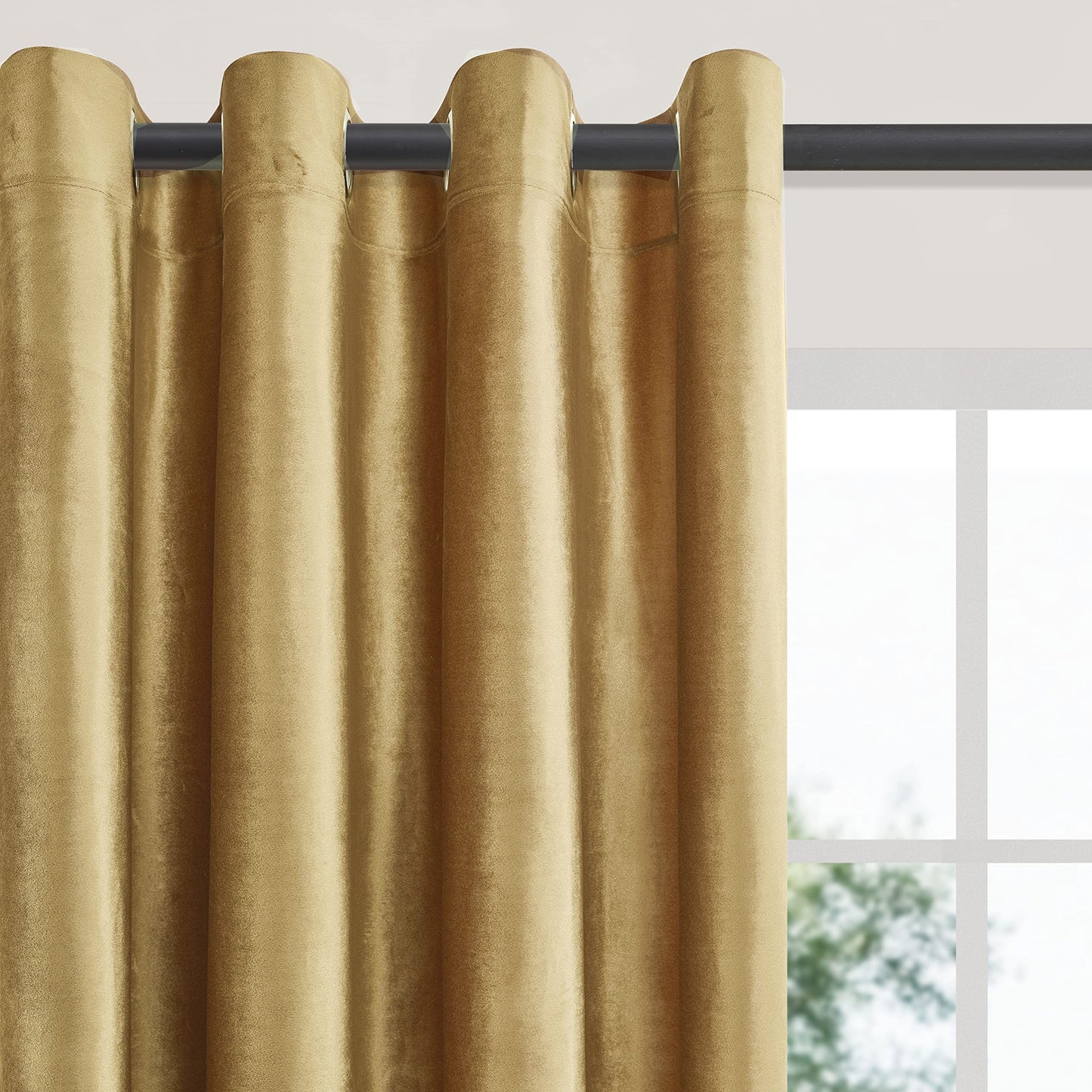 BULBUL Velvet Gold Curtains 120 inch Length- Living Room Blackout Thermal Window Drapes Darkening Decor Grommet Curtains for Bedroom Set of 2 Panels