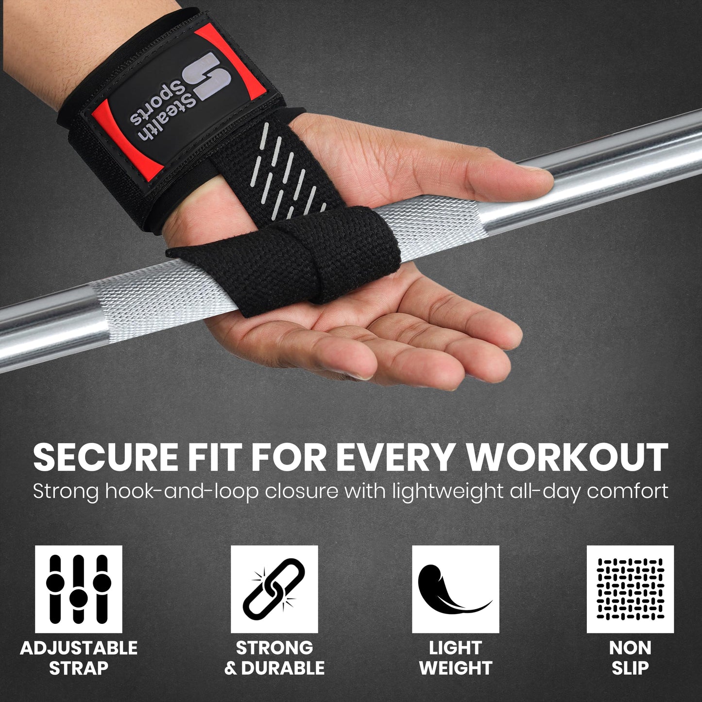 Stealth Sports Weight Lifting Straps – Wrist Wraps Straps for Weightlifting, Fitness, Powerlifting, Bodybuilding – Anti-Slip Deadlift Straps – Heavy-Duty Wrist Wraps with Neoprene Padding