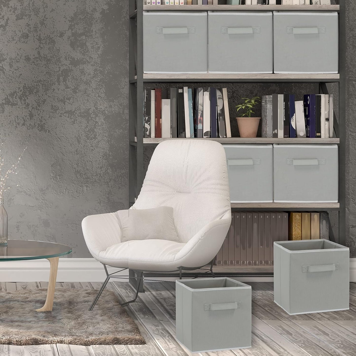 Simple Houseware Foldable Cube Storage Bins - 11-Inch Gray Fabric Organizer | 6-Pack for Closet & Shelves