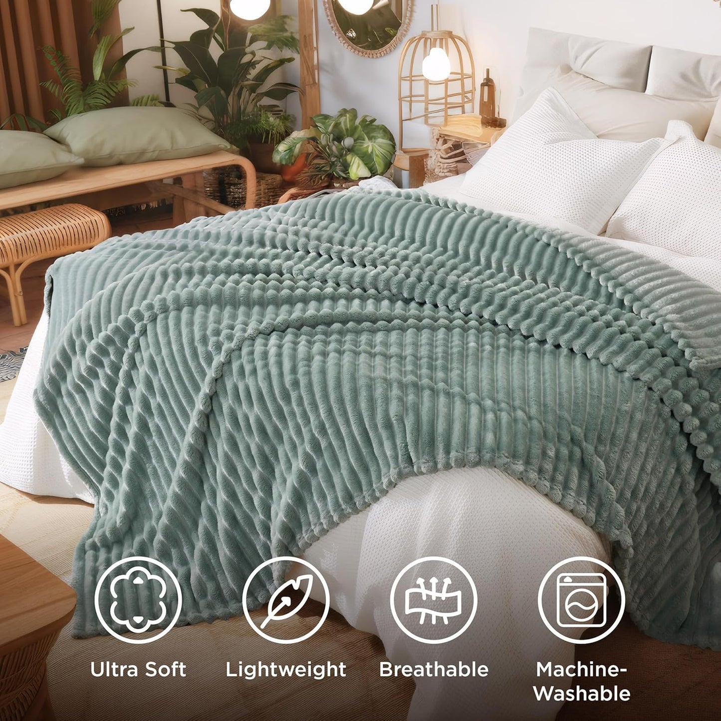 Bedsure GentleSoft Queen Size Blanket - Cozy Sage Green Fleece Throw, 90x90 Inches for Ultimate Comfort