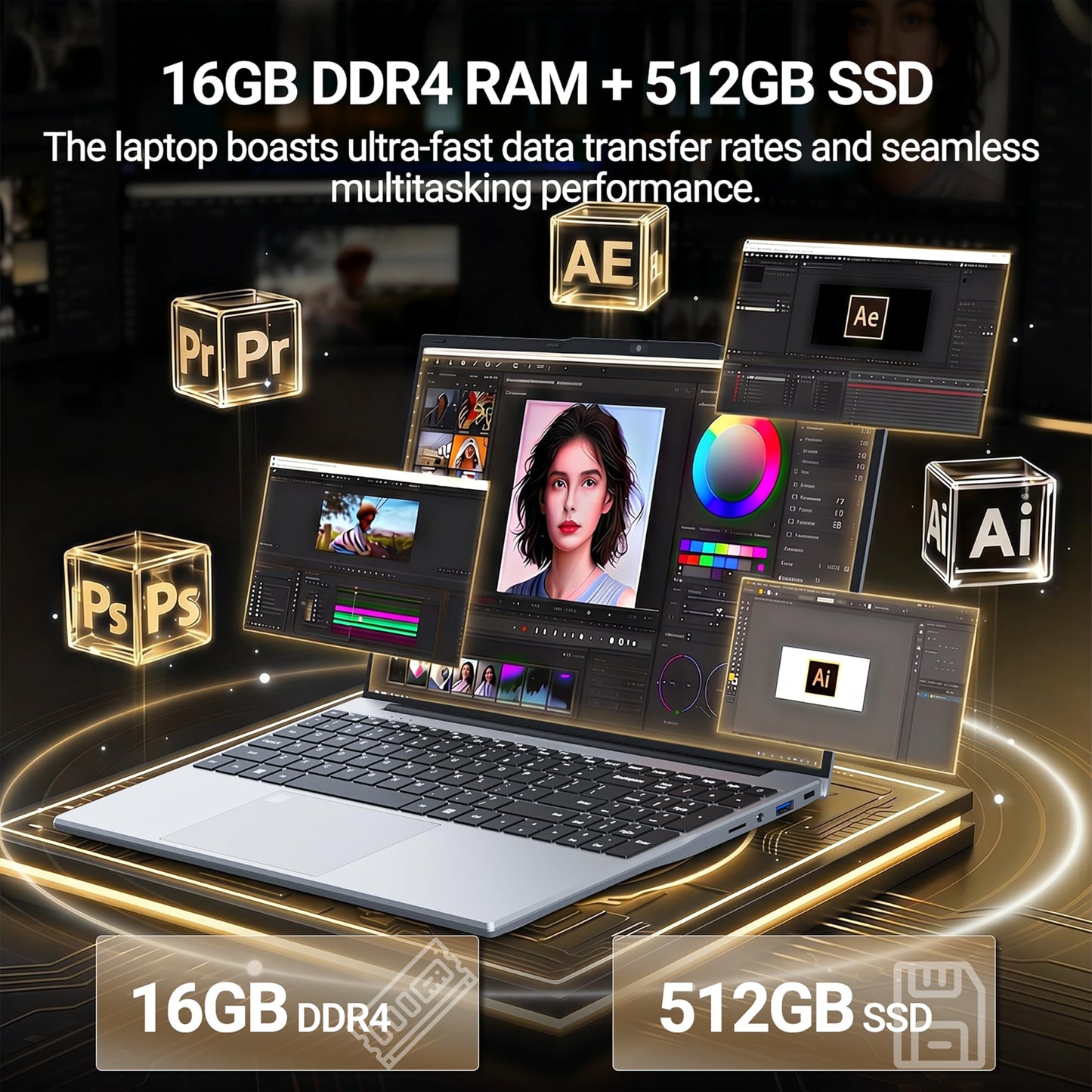 2026 Laptop, 15.6" Laptop Computer with Celeron N5100 16GB RAM DDR4 512GB SSD, 1920*1080, 180°Hinge Portable Laptop, WiFi 5, BT 4.2, Lightweight Backlit Keyboard Lap Top for Business Student