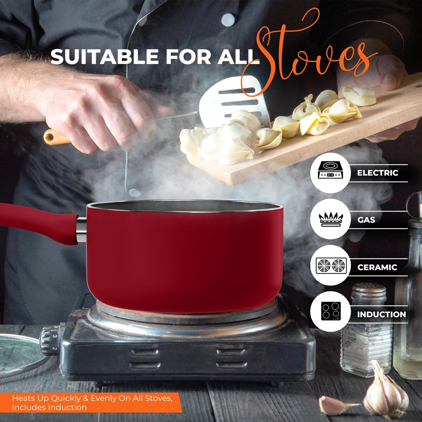 Utopia Kitchen Detachable handle Nonstick Saucepan with Glass Lid, Multipurpose Use for Home, Kitchen or Restaurant (Turquoise)