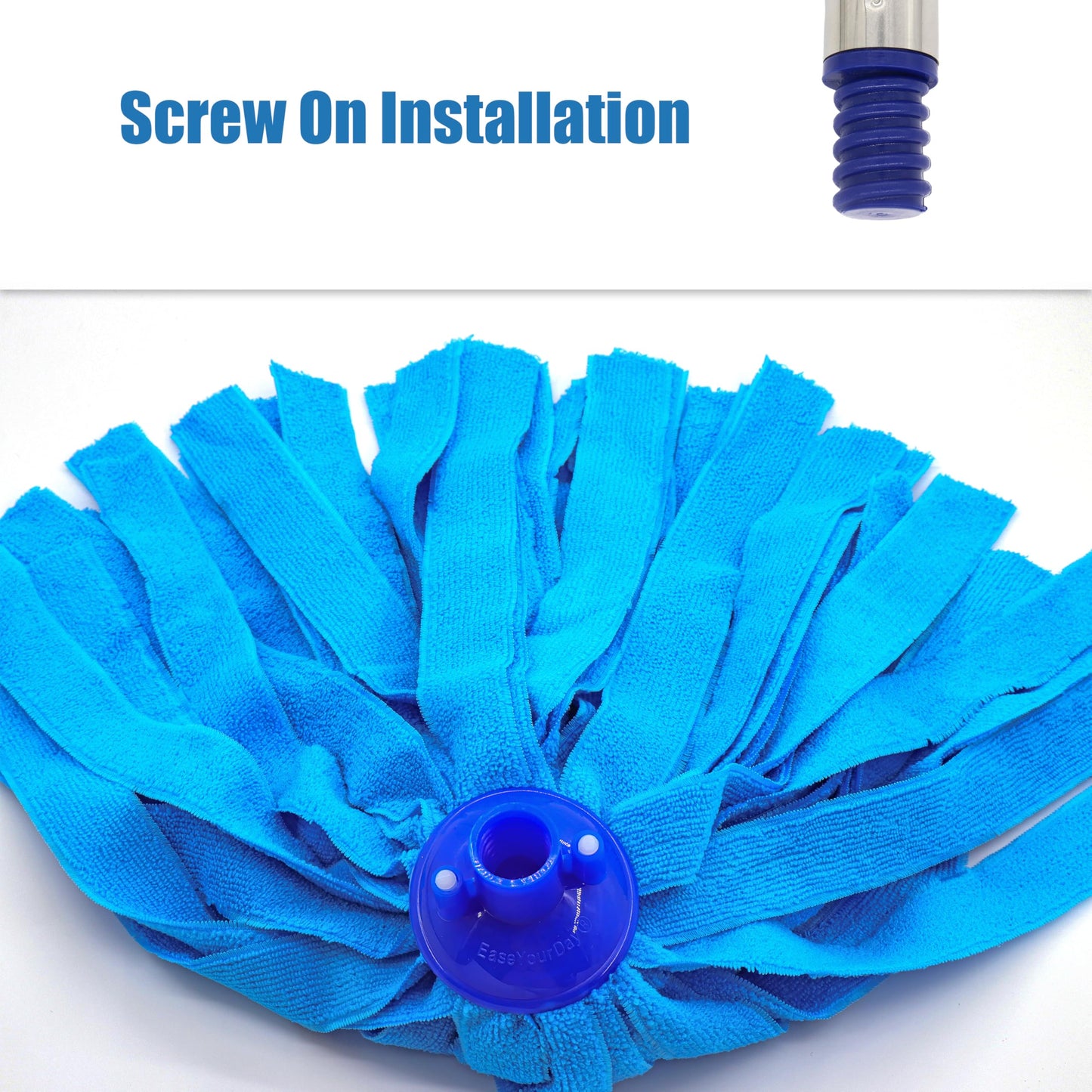 EaseYourDay Mop, One Pole with Two Blue Microfiber Cloth Heads (1 Handle & 2 Mop Heads)