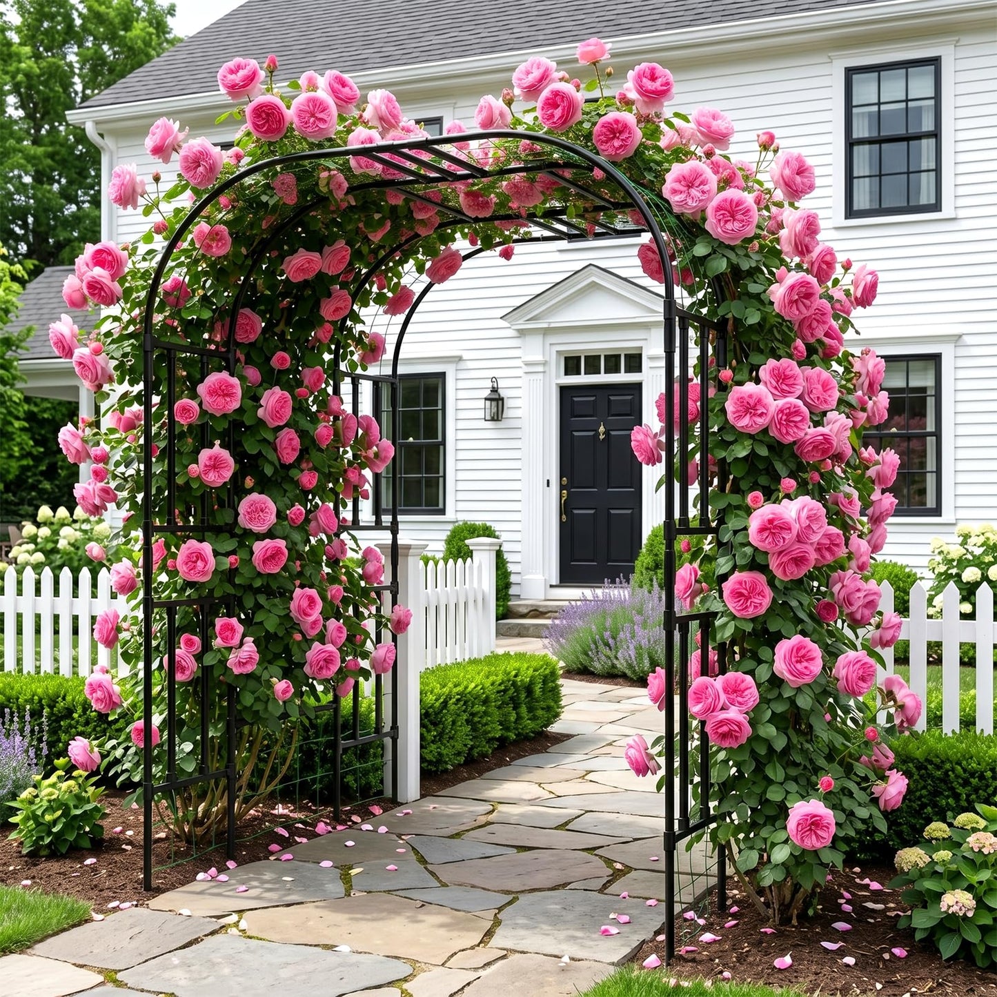 Tall Garden Arch Trellis for Climbing Plants, 87in Tall Metal Plant Support Trellis Archway for Climbing Plant Vegetables Cucumber, Outdoor Yard Lawn Garden Arch Tunnel Trellis