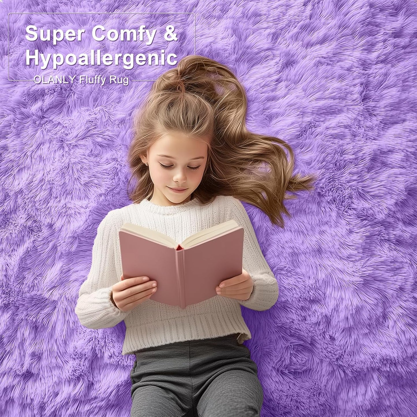 OLANLY 2x5 Machine Washable Runner Rug - Soft Fluffy Shaggy Design for Bedroom & Hallway - Purple