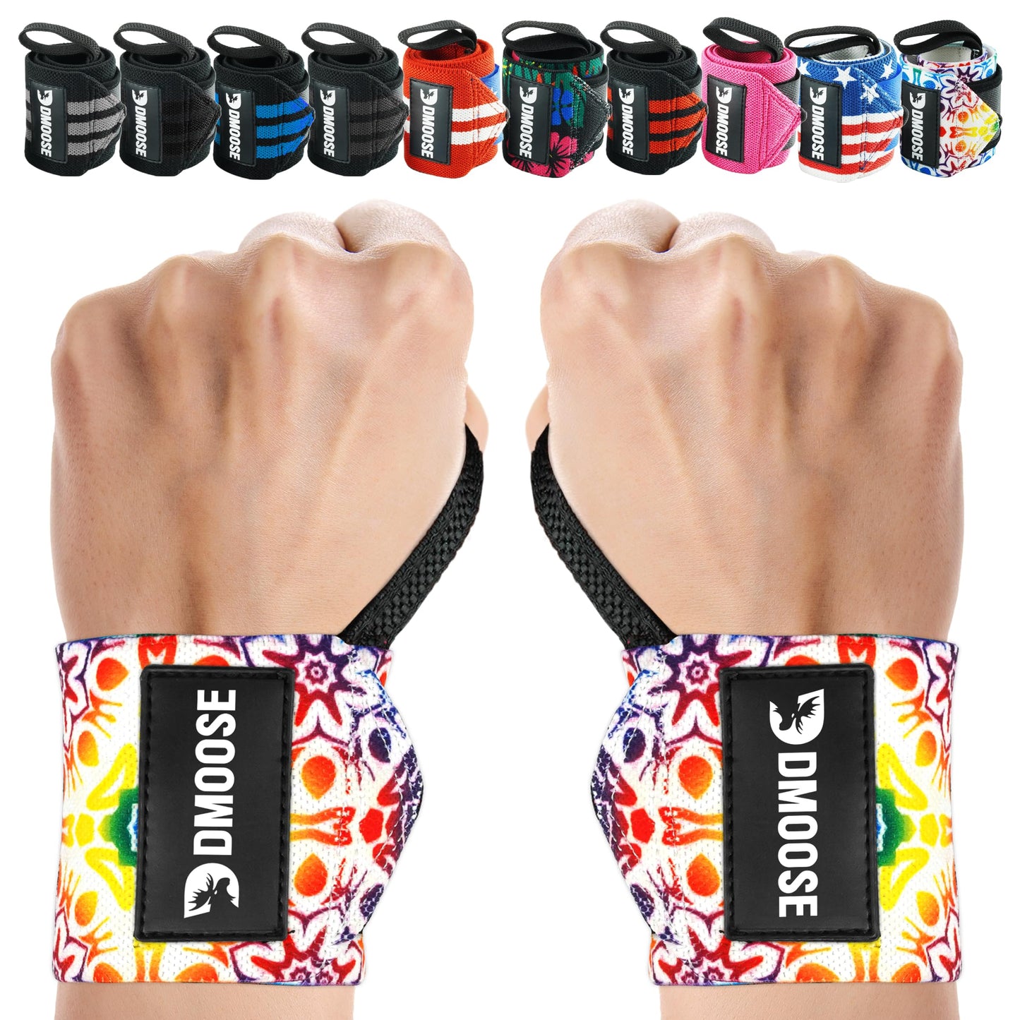 DMoose Wrist Wraps (IPL Approved), Avoid Injury and Maximize Grip with Thumb Loop, 18" or 12" Gym Wrist Wraps Pair, Wrist Wraps for Weightlifting Men, Wrist Brace for Working Out & Wrist Support