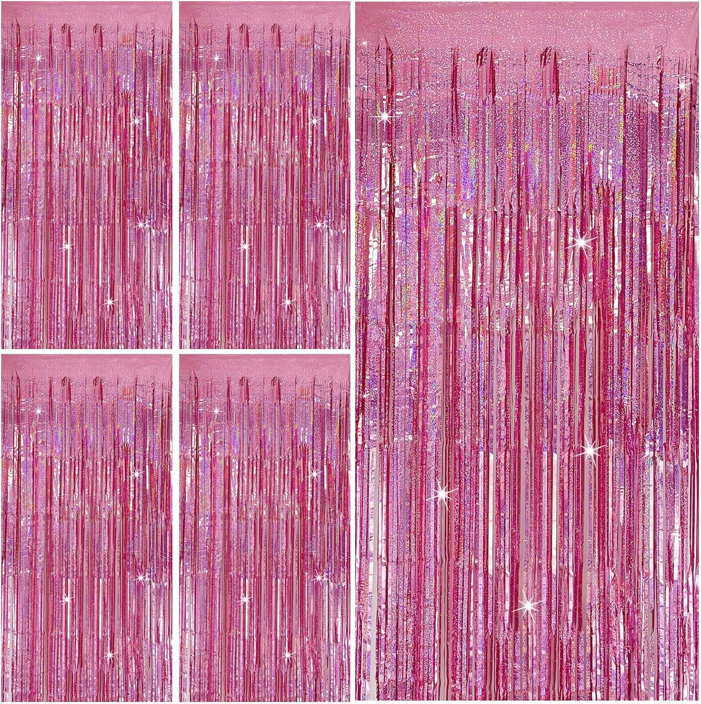 Skiennix Tinsel Curtain Backdrop - Pink Glitter Foil Fringe for Birthday & Party Decor | 5 Packs