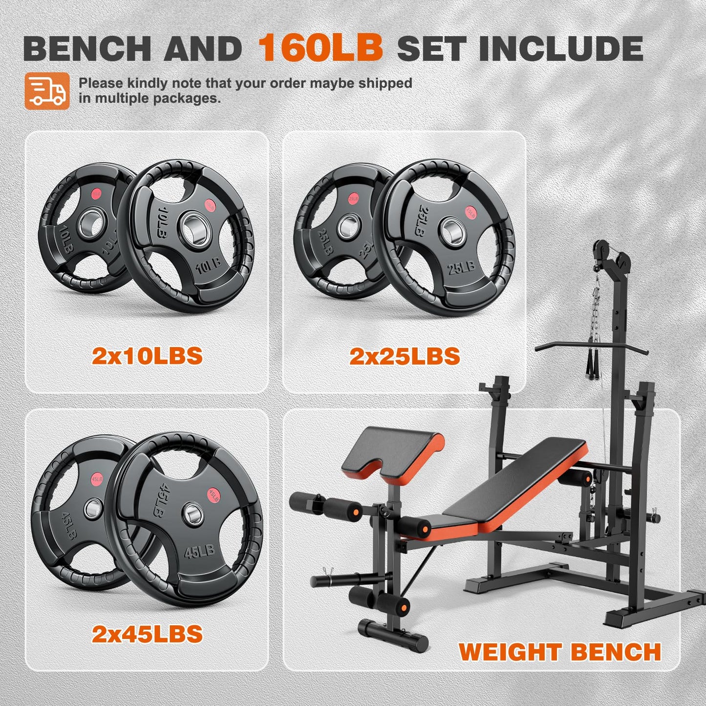 XDDIAS Weight Bench, 9 in 1 Olympic Weight Bench Set with LAT Pulldown and Rowing, 900LBS Bench Press Set with Leg Extension and Preacher Pad, Flat Incline Bench with Weight Plates