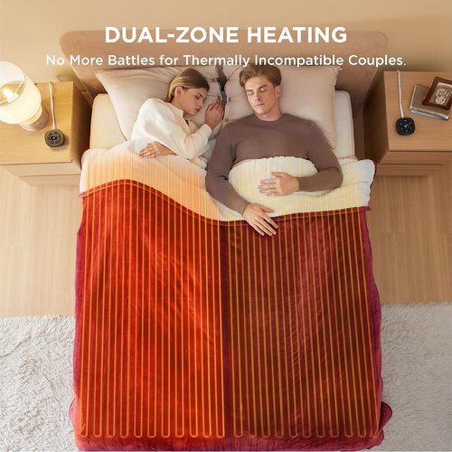 Bedsure Electric Blanket - Queen Size Heated Blanket with Dual Control, Fast Heating, 10 Settings (84x90 inches, Burgundy)