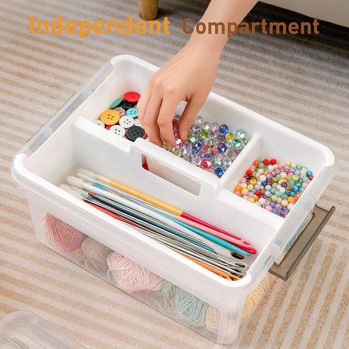 Citylife 17 QT Clear Plastic Storage Bin - Stackable Latching Box with Removable Tray | Orange for Organizing Tools & Crafts