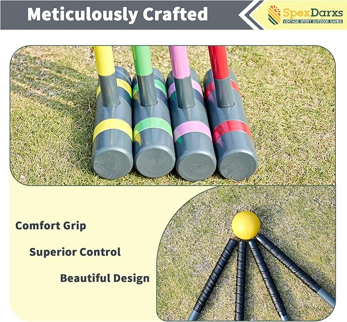 Six Player Deluxe Croquet Set, 35'' Croquette Game with Premium Wooden Mallets/Colored Balls/Wickets/Stakes/Carrying Bag, Outdoor Lawn Backyard Games for Teens Adults Family
