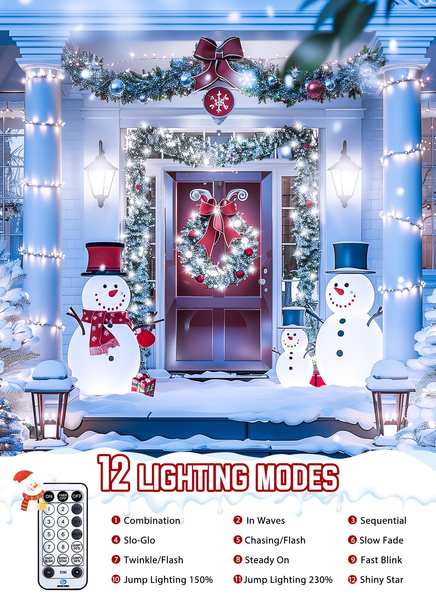 Minetom 50 Ft 1000 LED Cluster Lights, Cool White, Waterproof, 12 Modes, Remote, Christmas Tree String Lights