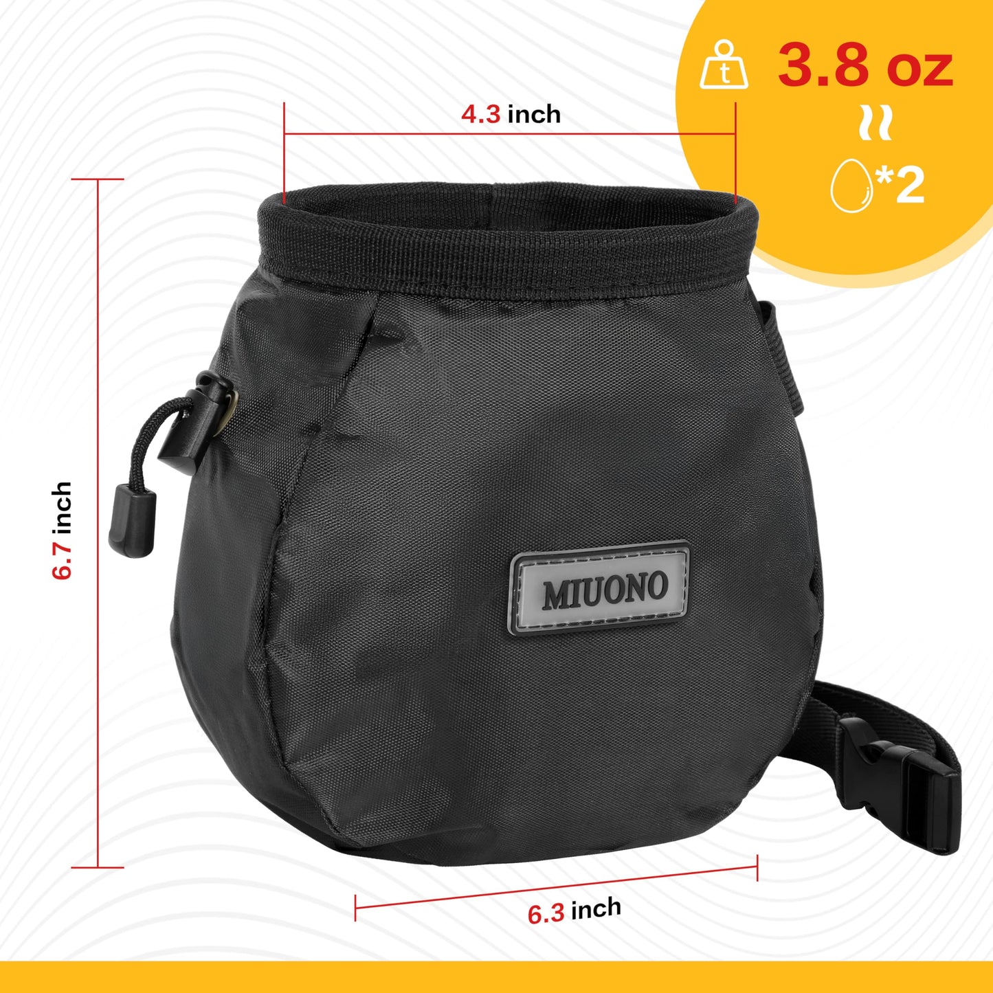 MIUONO Chalk Bag with 2 Chalk Balls, Belt, Carabiner Clip, Brush Loop and Zippered Pocket for Climbing, Bouldering, Gymnastics, Cross Fit and Lifting