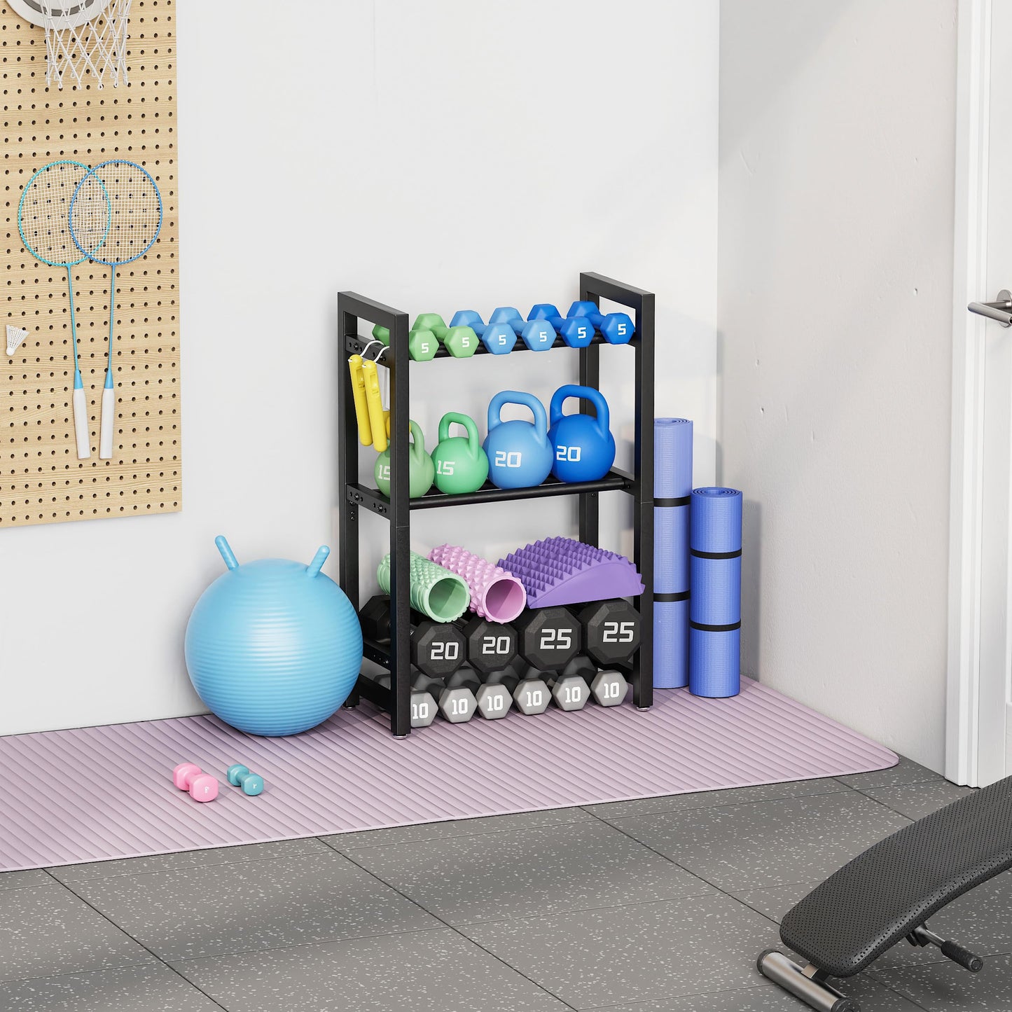 Dumbbell Rack 3-Tier 20 IN Length Adjustable Weight Rack For Home Gym Dumbbells Kettlebell (Rack Only)