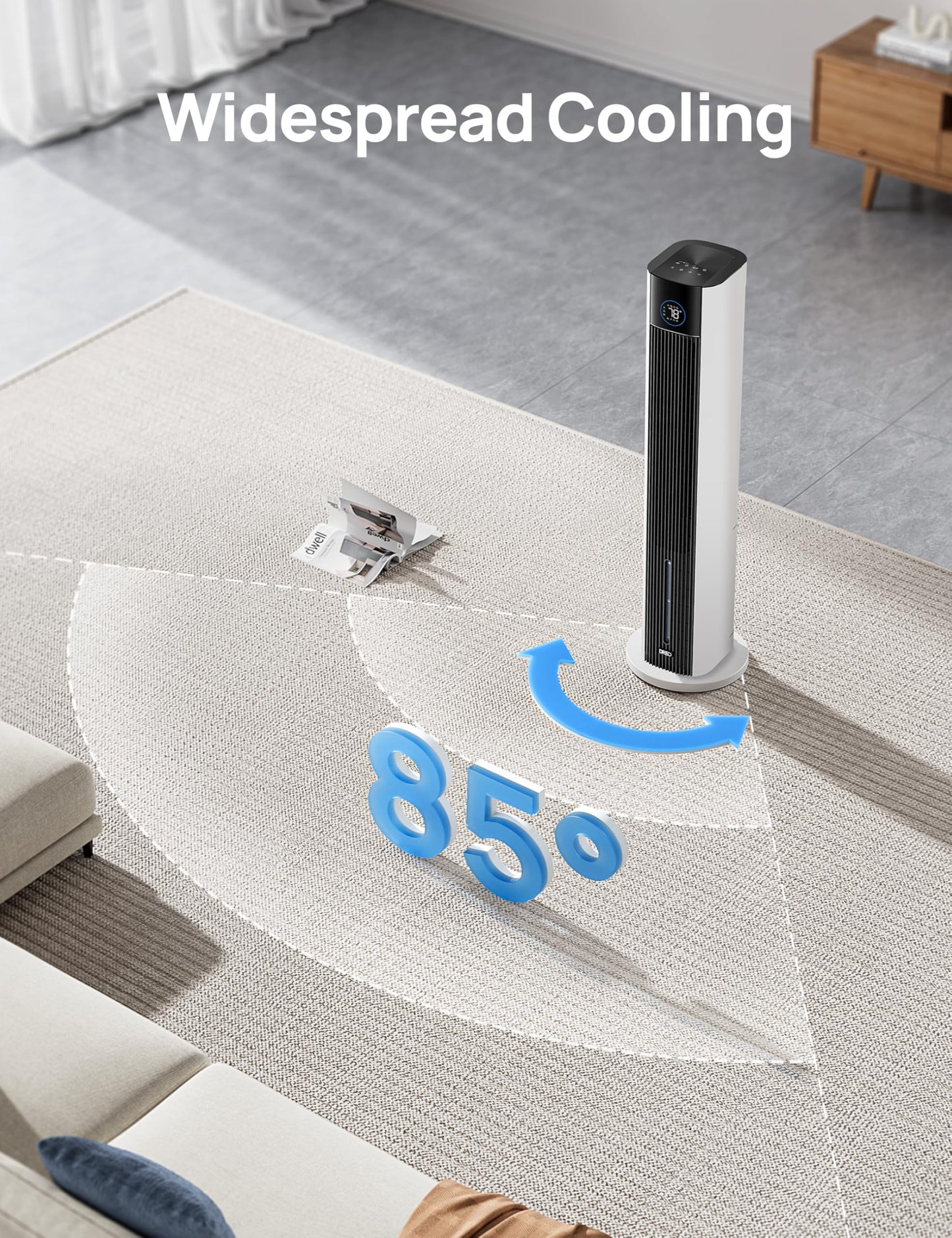 DREO Evaporative Air Swamp Cooler, 43" Cooling Fans that Blow Cold Air 2025 Upgraded, 85° Oscillating Floor Fan for Bedroom, Easy Cleaning, APP Control, Ice Packs, 4 Speeds & 4 Modes, 12H Timer, White