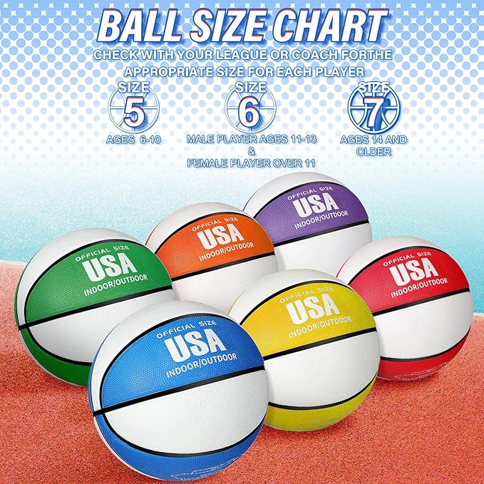 Lenwen 12 Pieces Rubber Basketball Bulk Official Size Basketball with Pump for Game Practice Training Street Ball Sport Gift for Kids Youth Teens Adults Indoor Outdoor