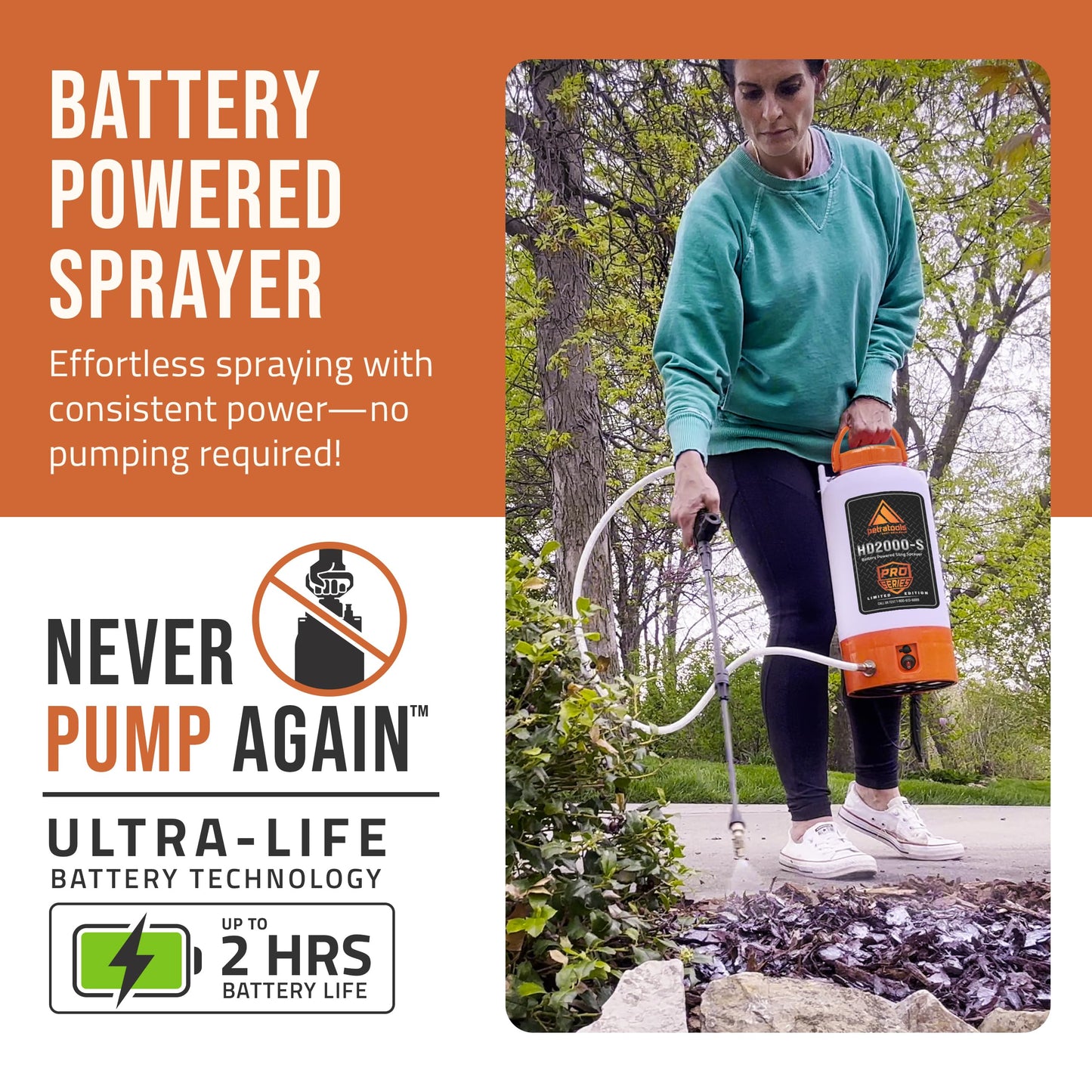 PetraTools Battery Powered Sprayer 2 Gallon – Battery Operated Sprayer for Lawn and Garden, 2 Gallon Sprayer for Weed control, Pest Control, Watering with 9 Spray Nozzles & Gloves (2Gallon Pro Series)