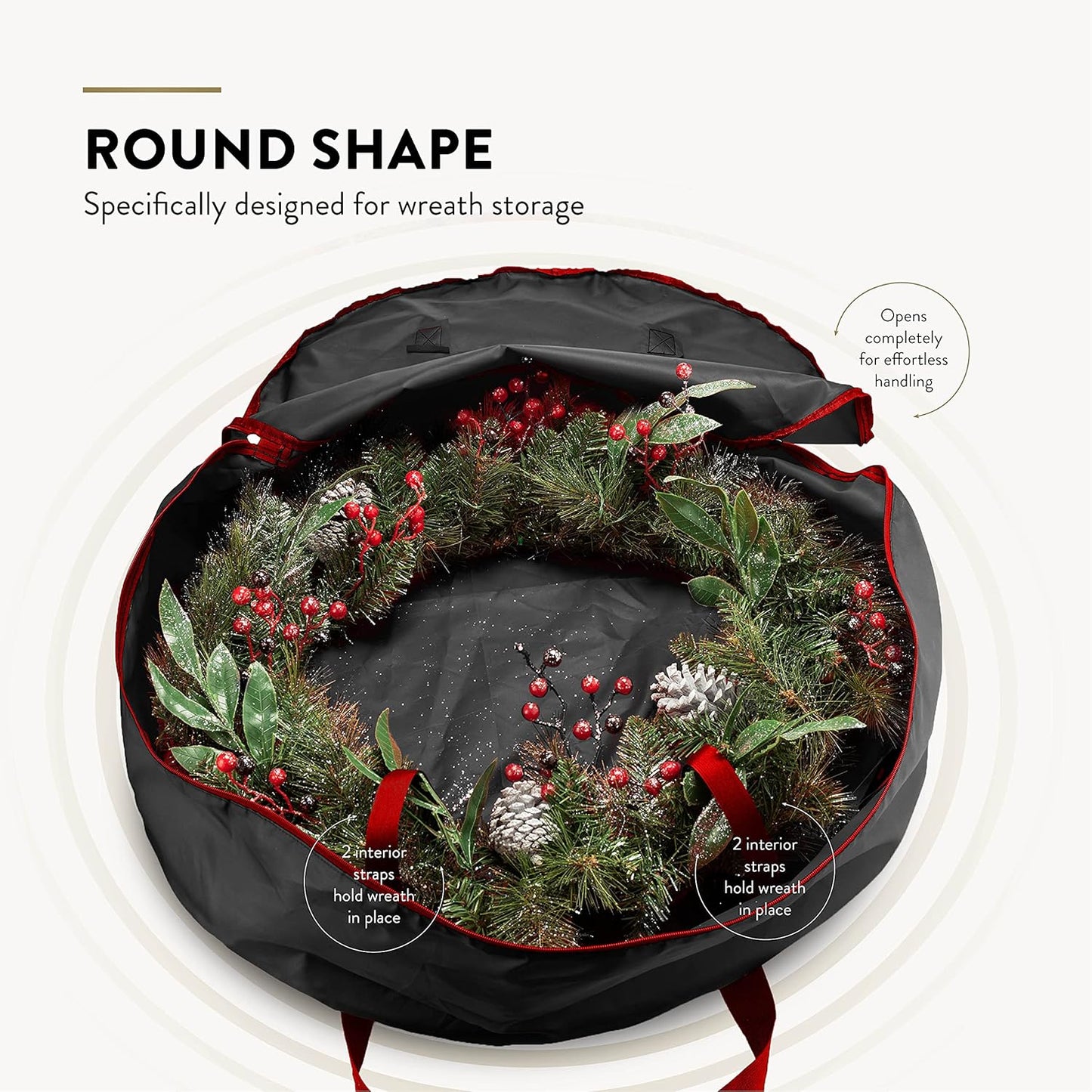 ZOBER Oxford Christmas Wreath Storage Container - 48 Inch Waterproof Bag with Dual Zippers & Durable Handles - Black