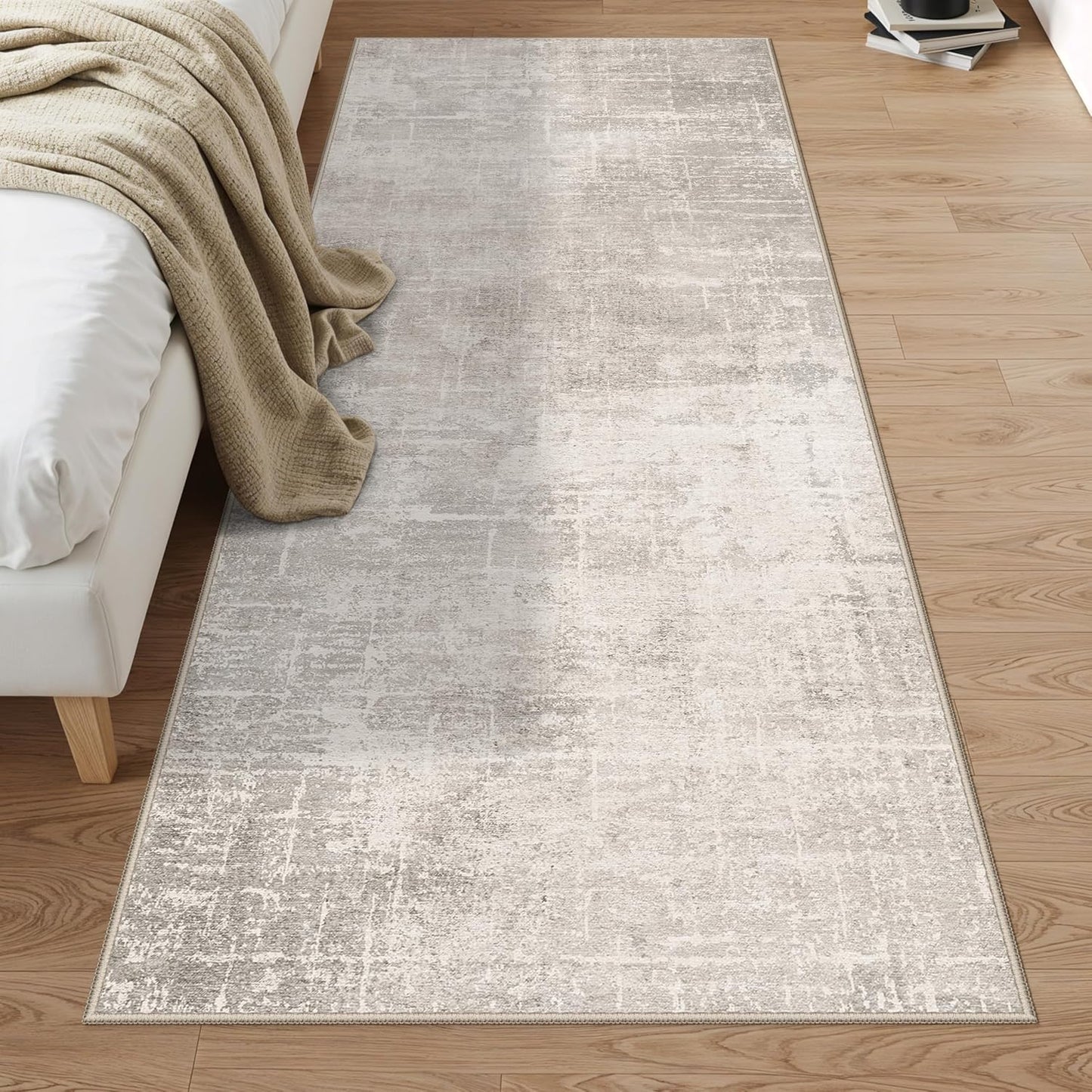 Skiennix 3x7 Washable Hallway Runner Rug - Abstract Stain Resistant | Ultra Soft Non-Slip Carpet in Beige/Cream