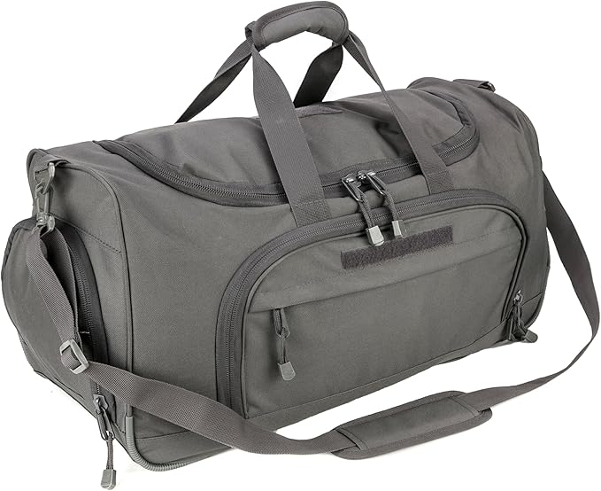 Gym Bag for Women & Men Tactical Duffle Military Weekender Work Out Lightweight Waterproof Sports Tote Shoe Pocket Gray
