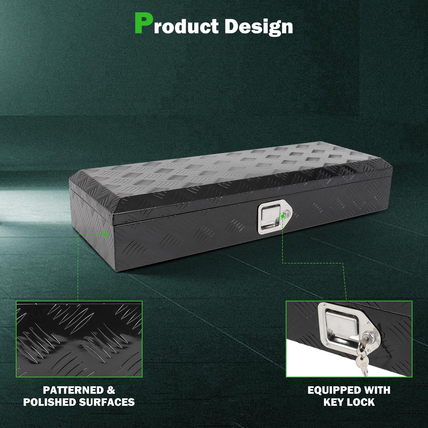 SCITOO 34" Aluminum Diamond Plate Truck Bed Tool Box,Heavy Duty Crossover Storage for Most Full Size Pickups,Lockable Weatherproof Chest,Fits 35 Inch Truck Beds,Easy Access to Load and Unload