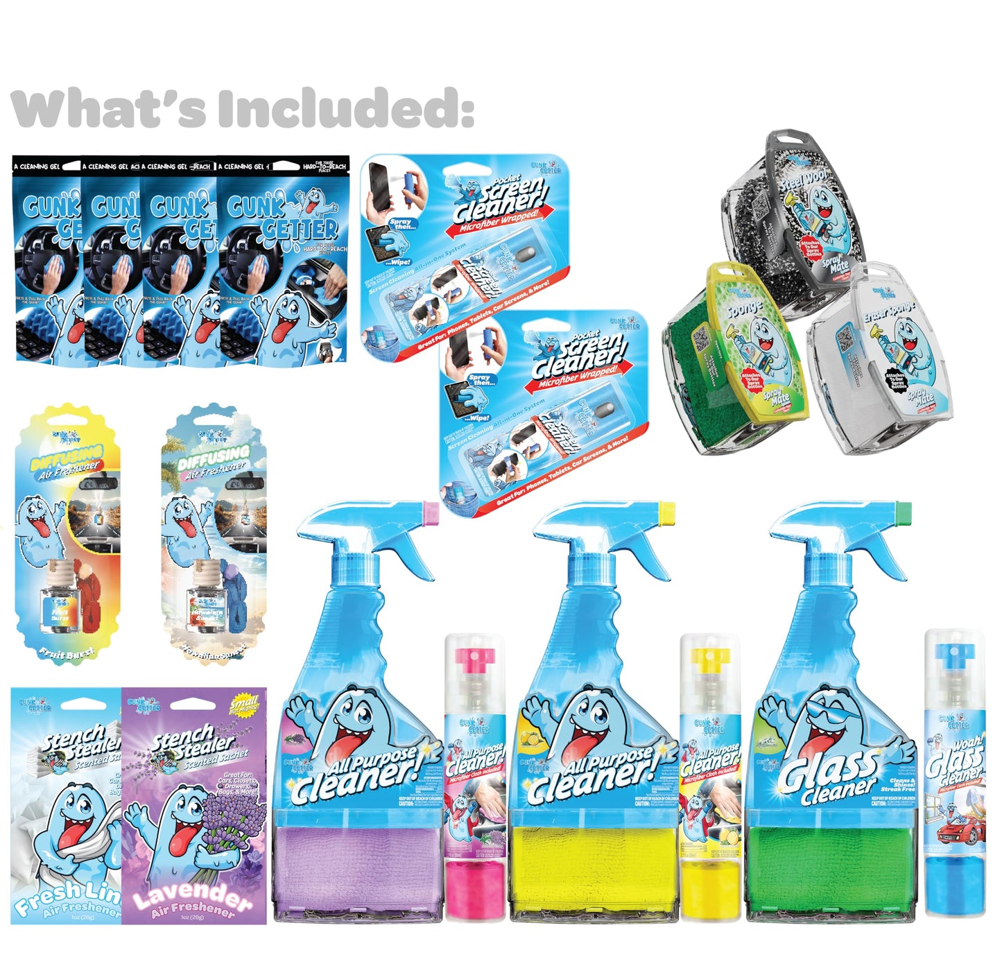 Gunk Getter Home and Kitchen Cleaning Supplies - Multi Purpose Cleaner Kit for Floors,Counters, Bathroom and Glass-Cleaning Household Essentials