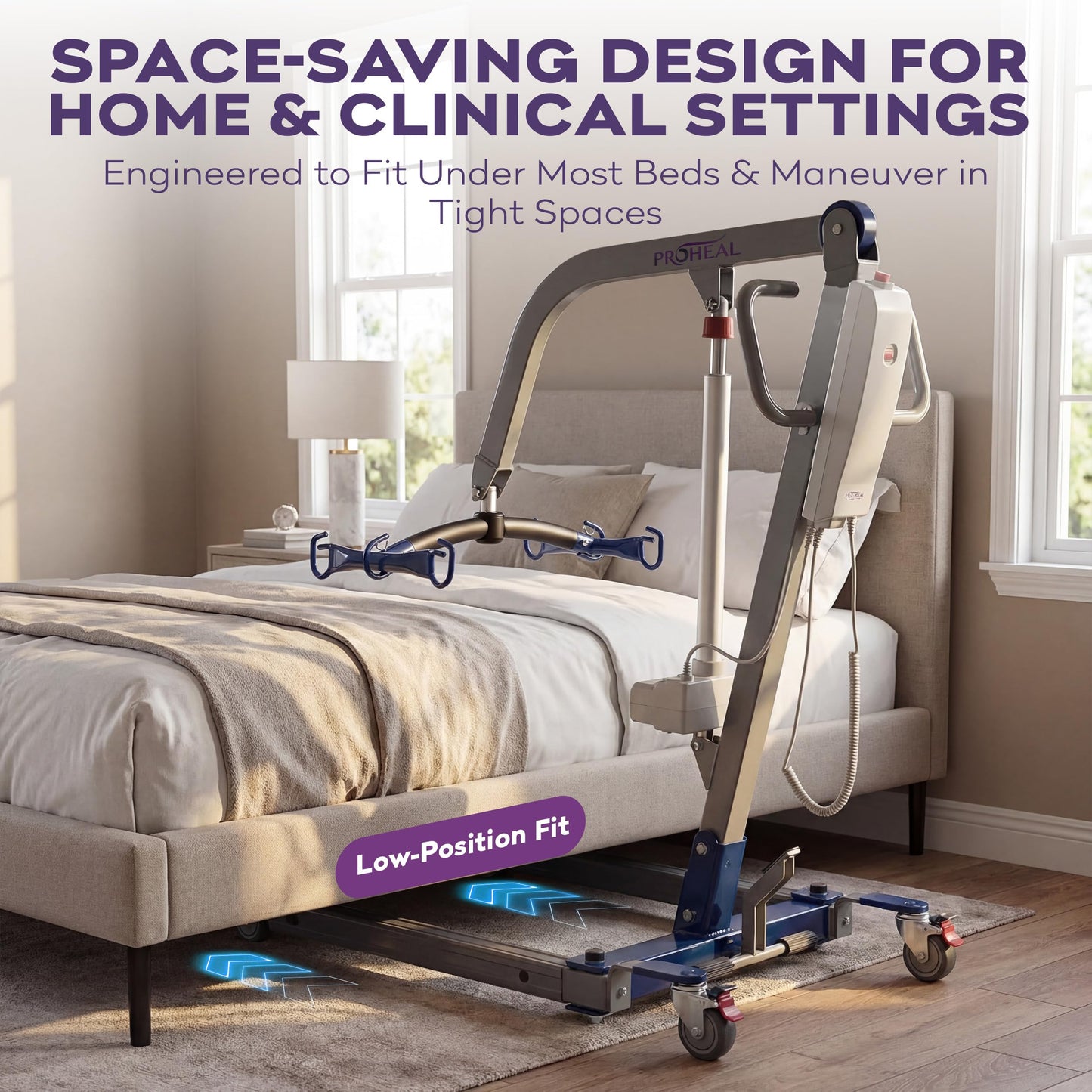 ProHeal Electric Lift - Safe and Easy Full Body Patient Transfer Lifter for Home Use and Facilities - Floor, Low Bed and Chair Lifting, 500 Pound Weight Capacity, 6 Point Spreader Bar