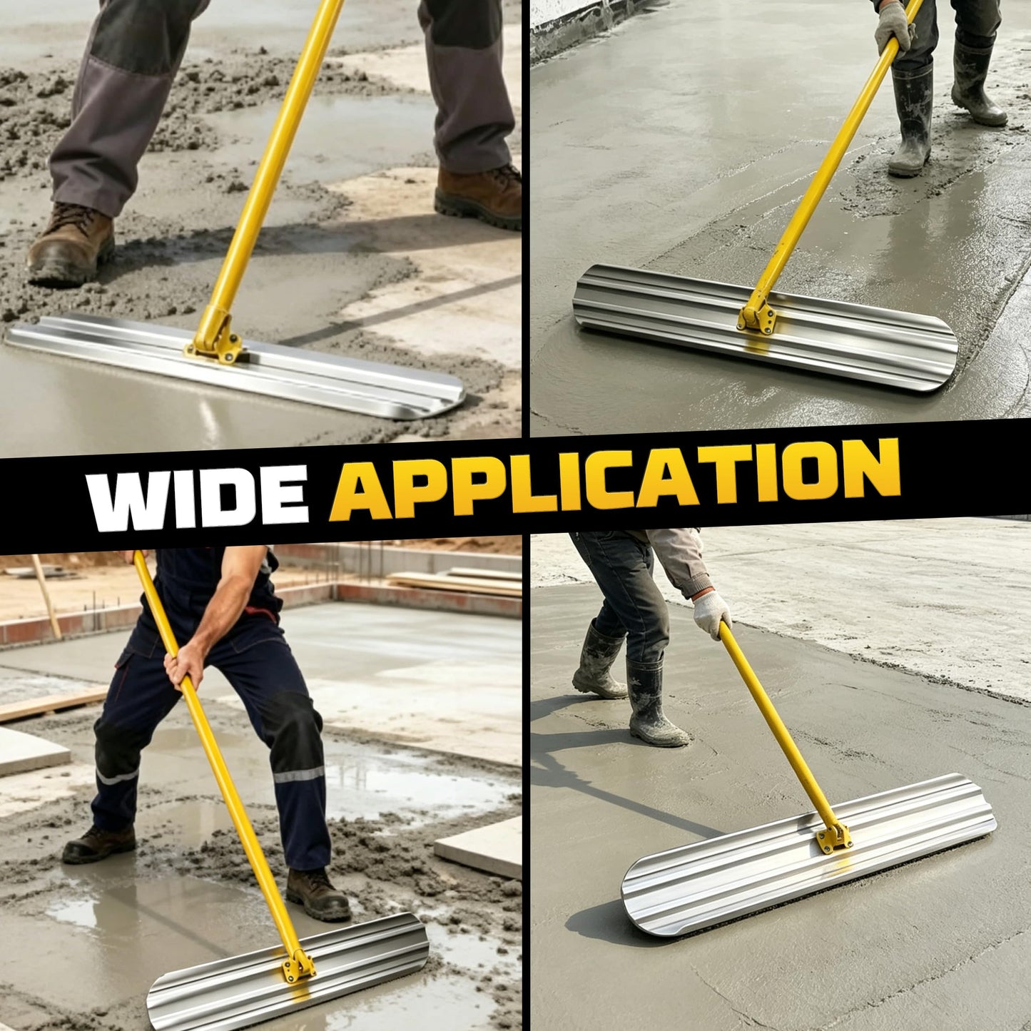 KJE Aluminum Magnesium Alloy Bull Float Concrete Tools 48 x 8 inch, Round End, Board Kit trowel Tool Cement Tools Float Bracket Concrete Tools with 48 inch Handles x 4,Screeding tool kit