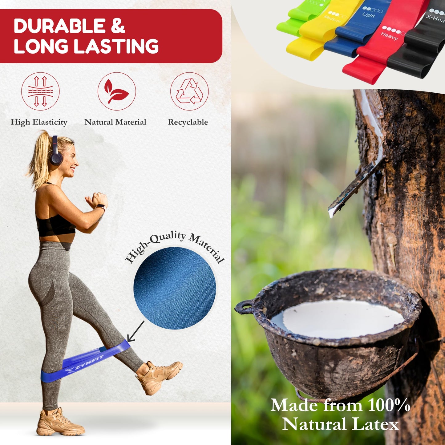 ZYNFIT Resistance Bands for Women, Exercise Bands, Resistance Bands for Working Out, Workout Bands, Physical Therapy Bands, Pilates Bands, Booty Bands for Women,