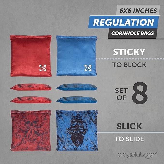 Professional Cornhole Bags - Set of 8 Regulation All Weather Double Sided - Sticky Side/Slick Side Bean Bags for Pro Corn Hole Game