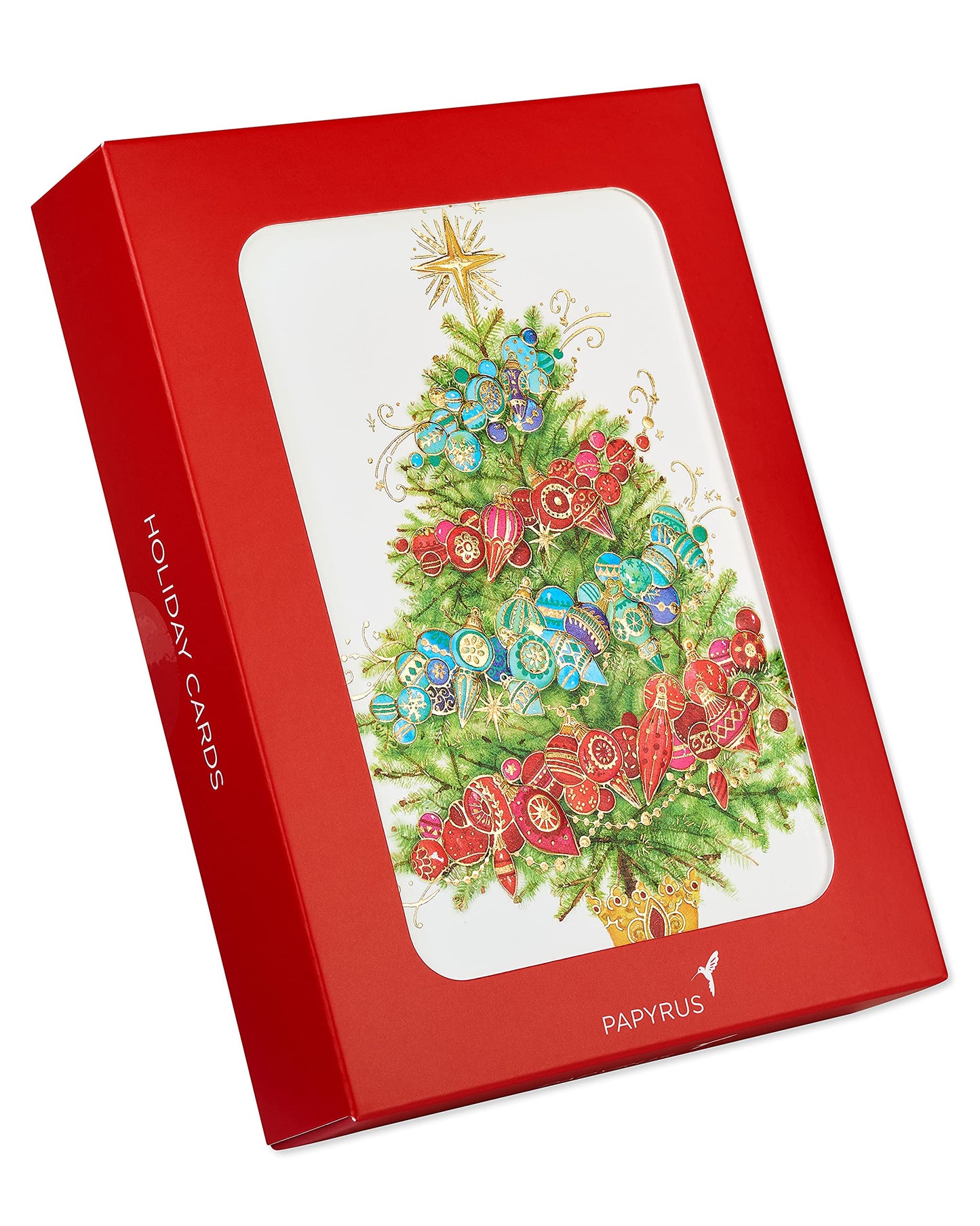 Papyrus Boxed Christmas Cards with Envelopes, Peace and Happiness, Glitter-Free Christmas Tree (12-Count)