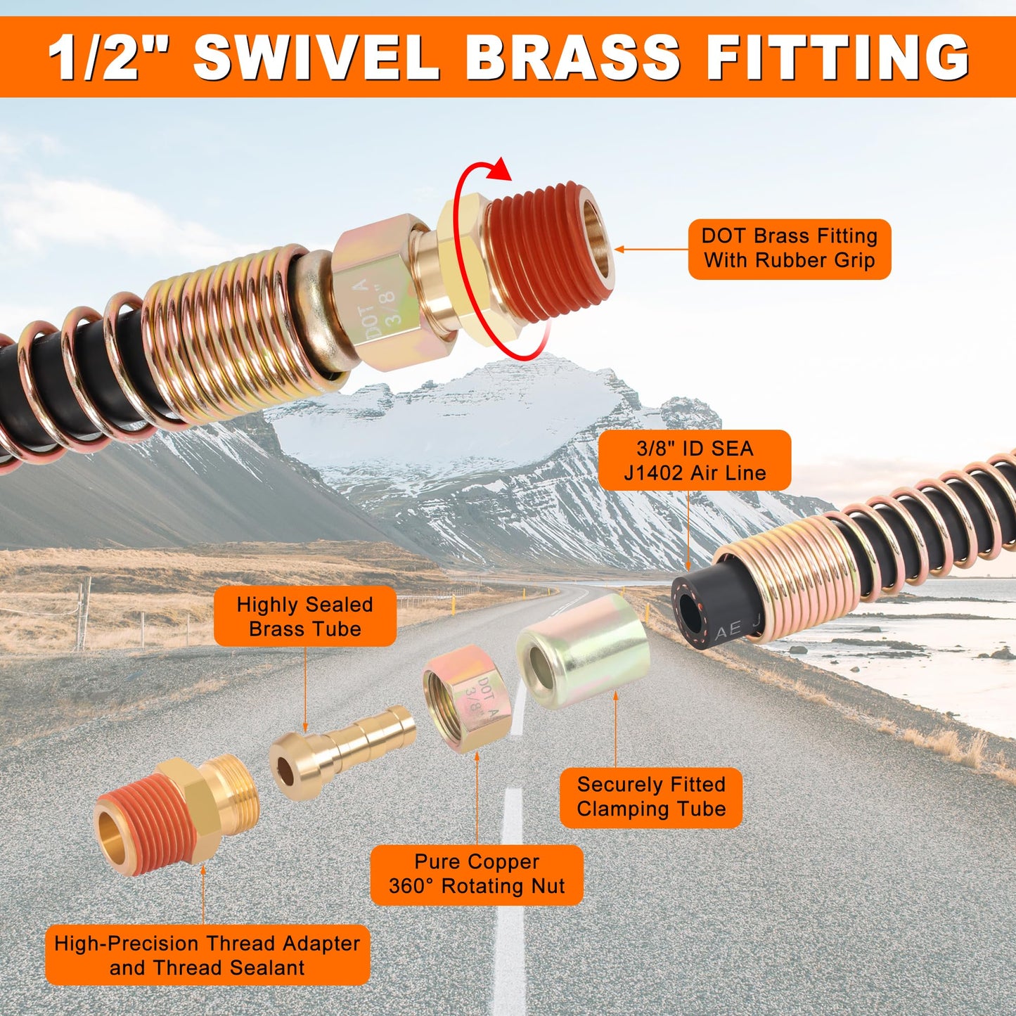 15FT Air Line Hose Kits, 3 in 1 Air Line for Truck Tractor Trailer, Semi AirLine Assembly with Gladhand, Gladhand Holder, Extension Handles, 16IN Tender Spring Kit, 7 Way Trailer Connect Socket