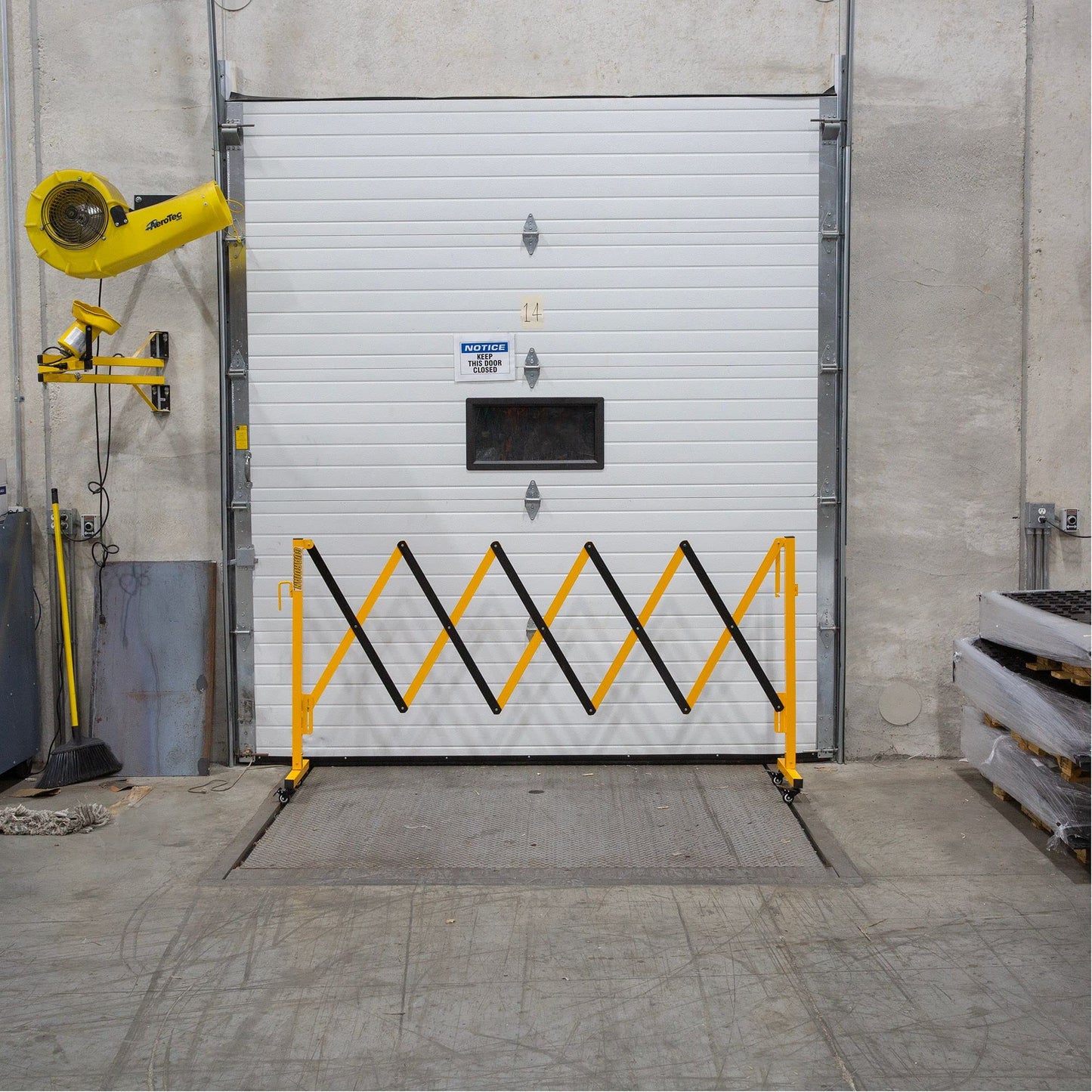 Guardian Expandable Steel Safety Barrier with Locking Wheels, Collapsible Traffic Control Barricade for Parking, Garage, Construction and Outdoor Use